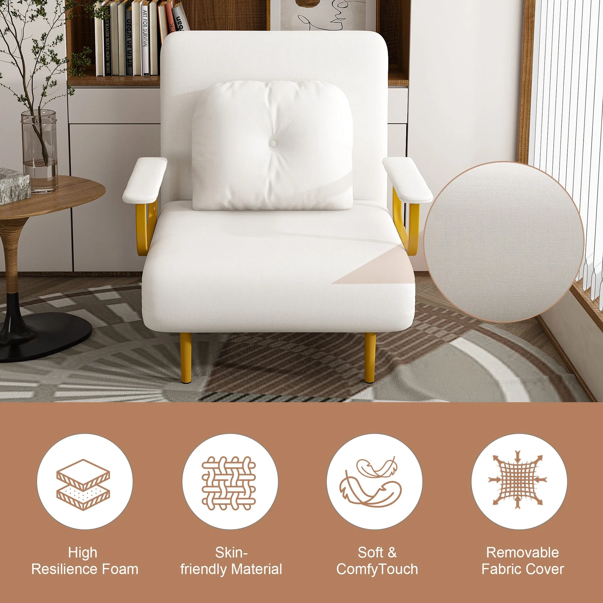 3-in-1 Folding Sofa Bed Chair, 5-Position Adjustable Backrest