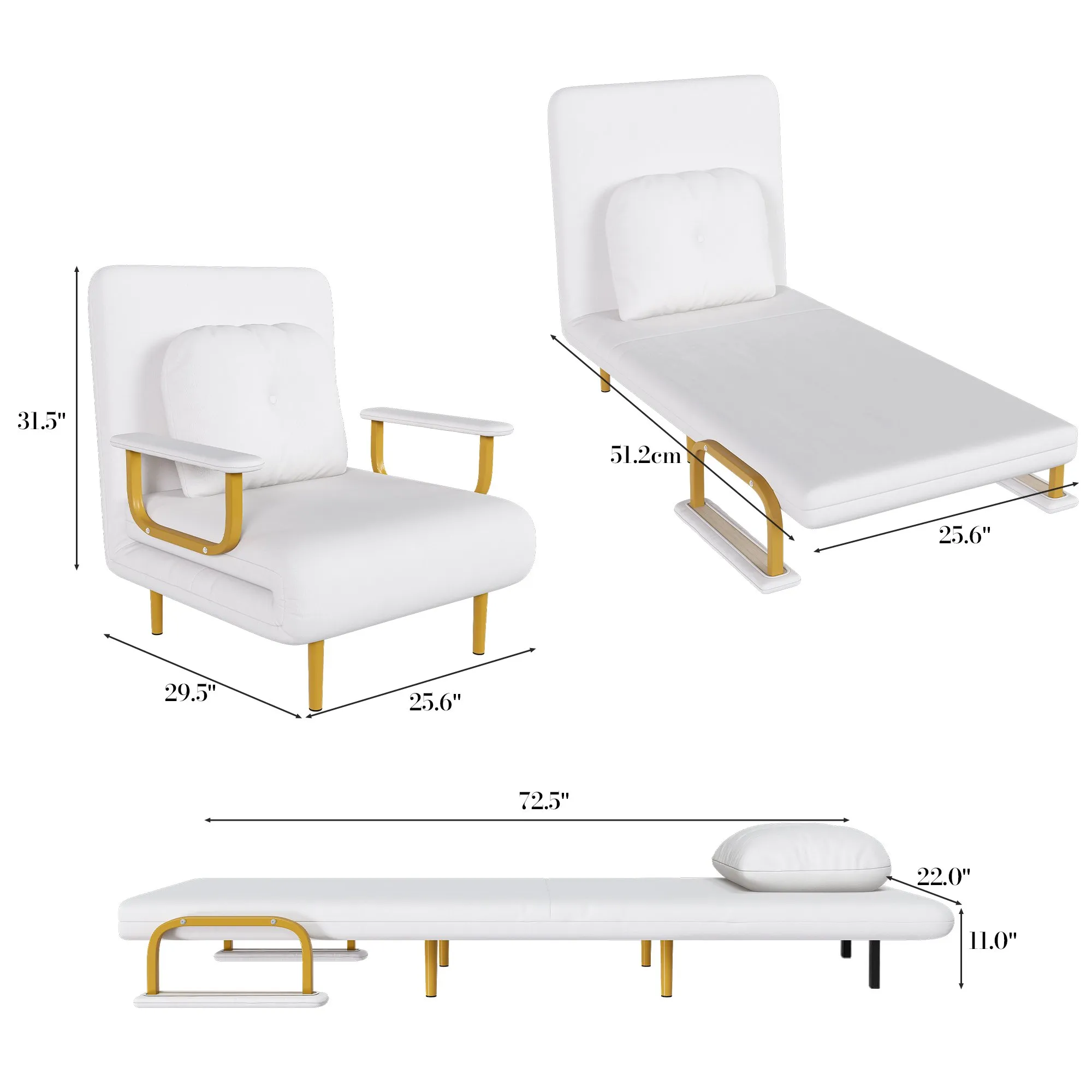 3-in-1 Folding Sofa Bed Chair, 5-Position Adjustable Backrest