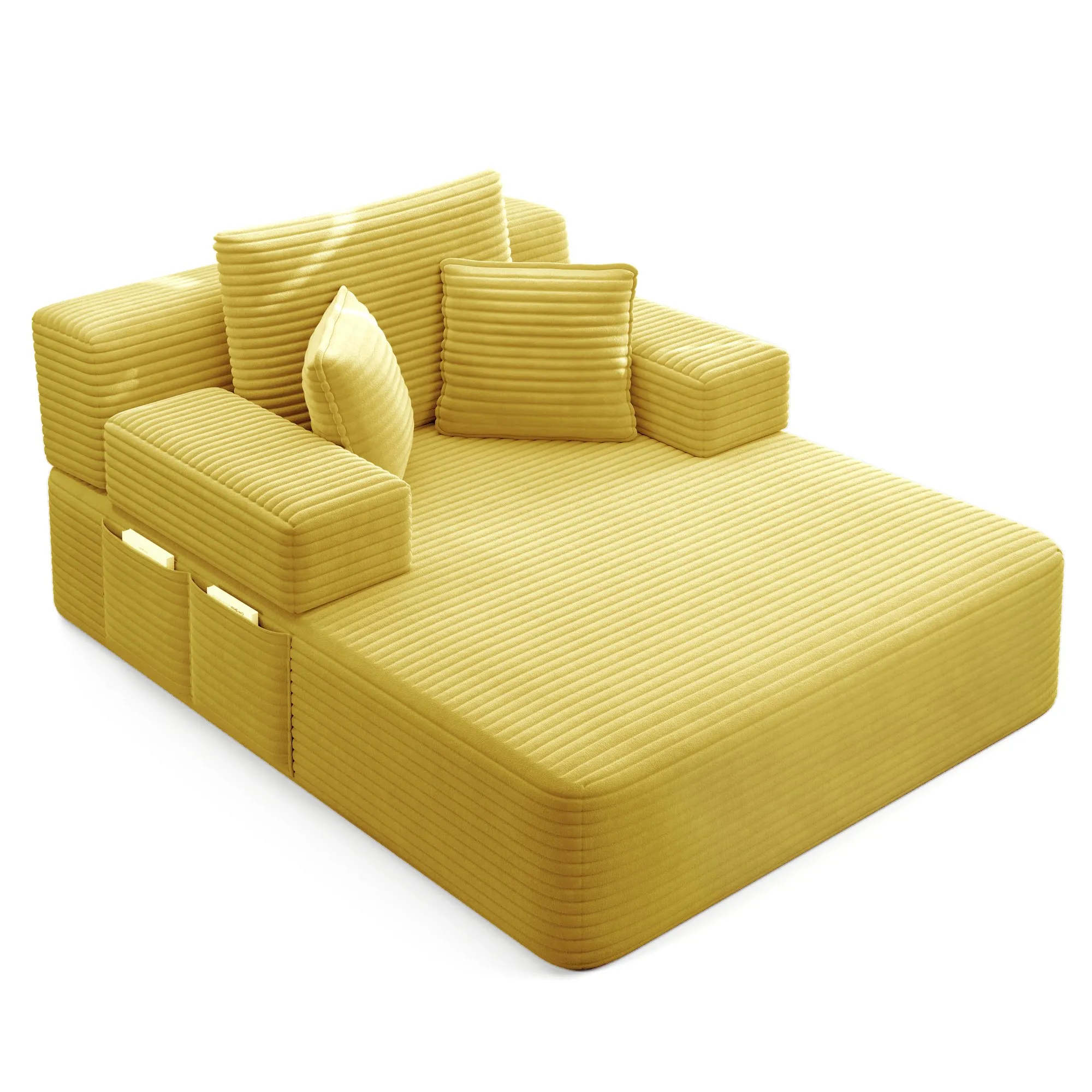 Oversized Plush Corduroy Chaise Lounge Sofa Bed, Convertible
