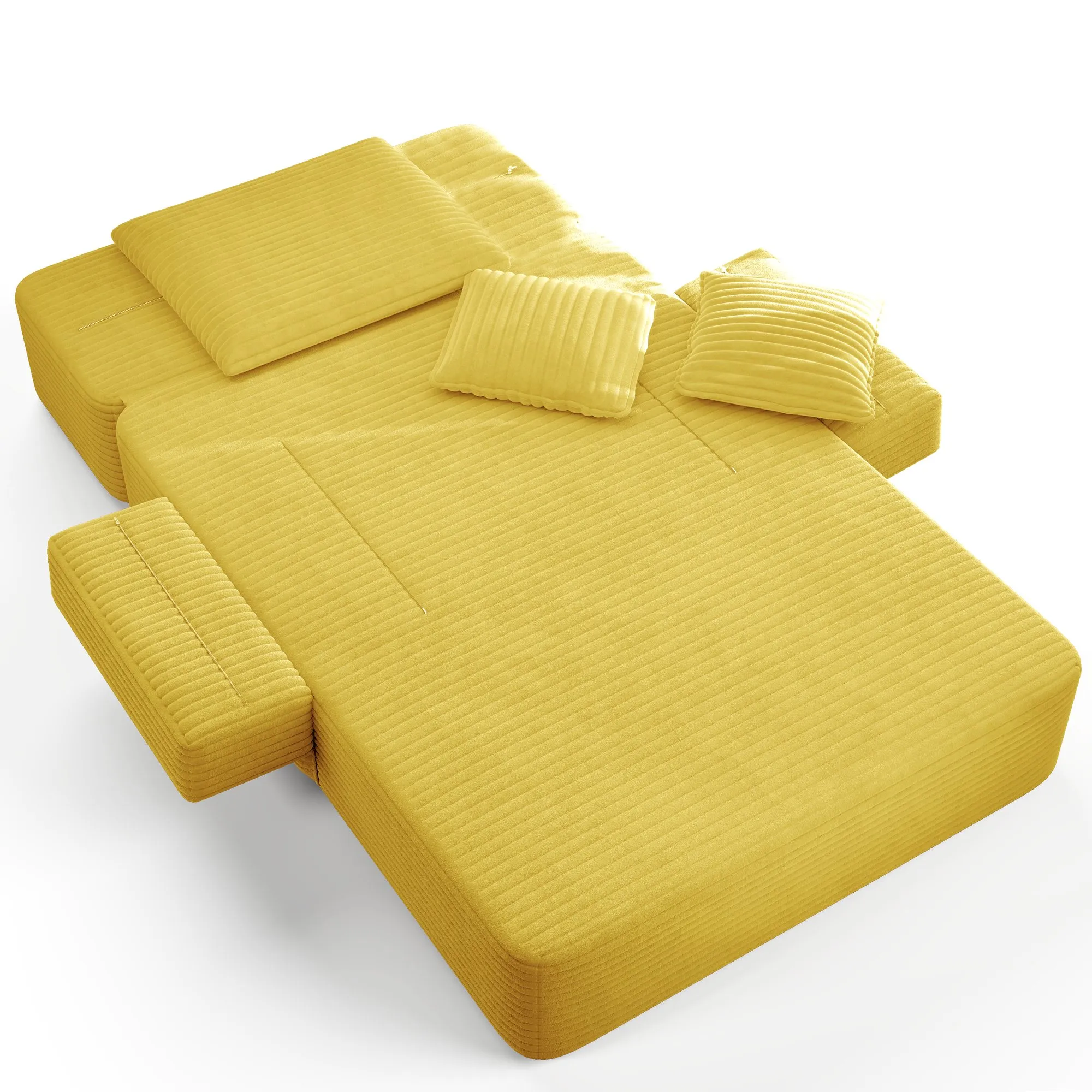Oversized Plush Corduroy Chaise Lounge Sofa Bed, Convertible