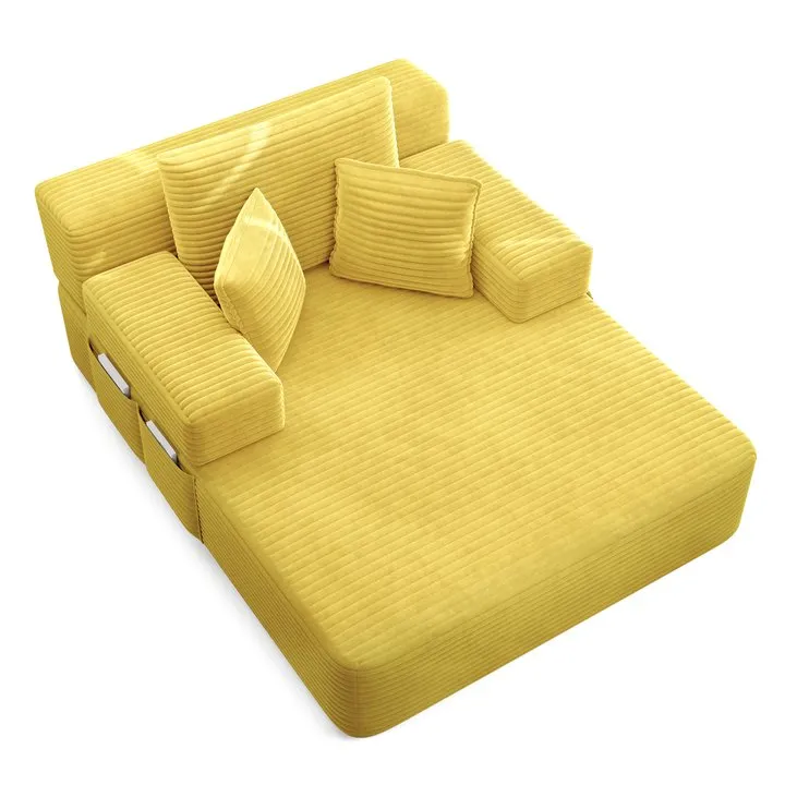 Oversized Plush Corduroy Chaise Lounge Sofa Bed, Convertible