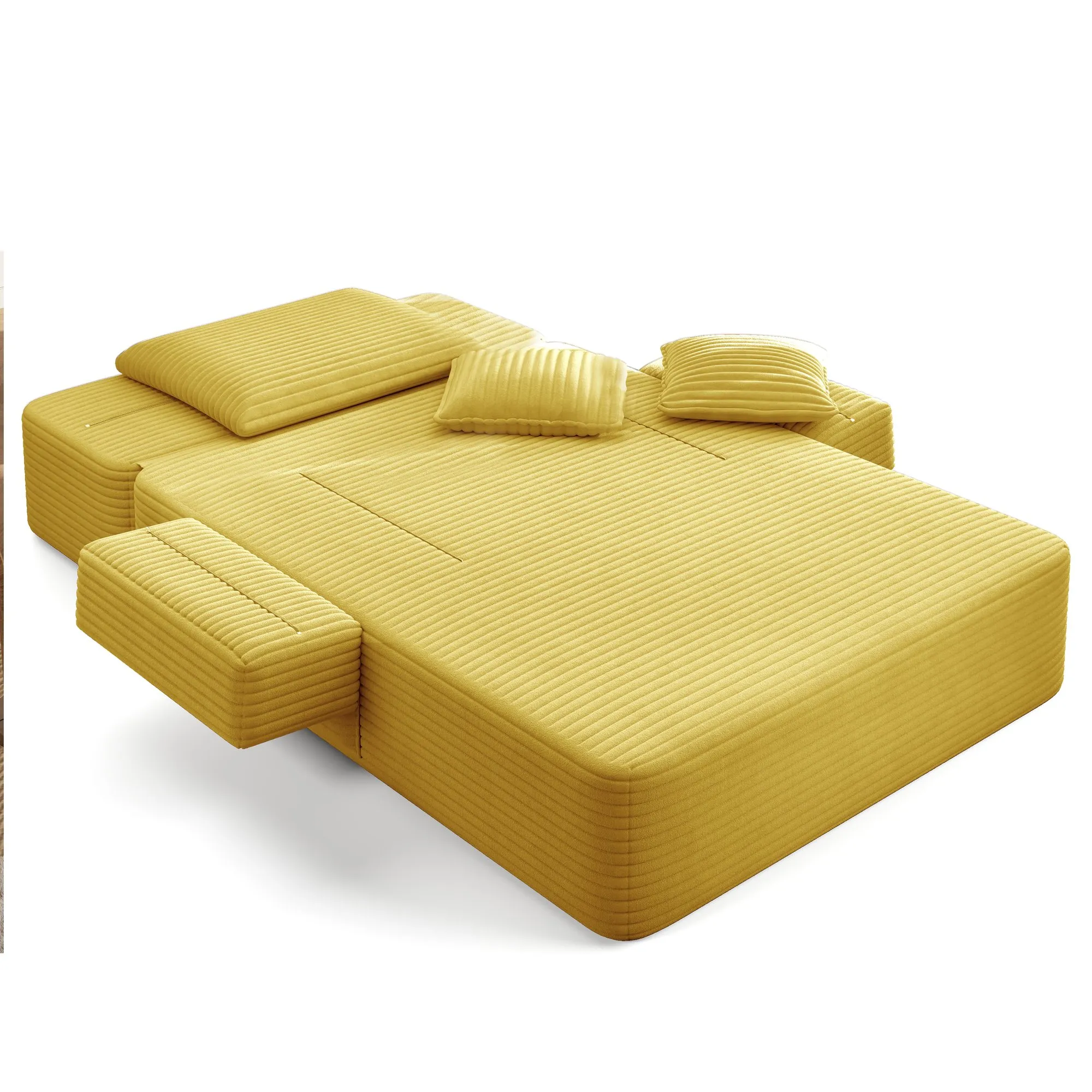 Oversized Plush Corduroy Chaise Lounge Sofa Bed, Convertible