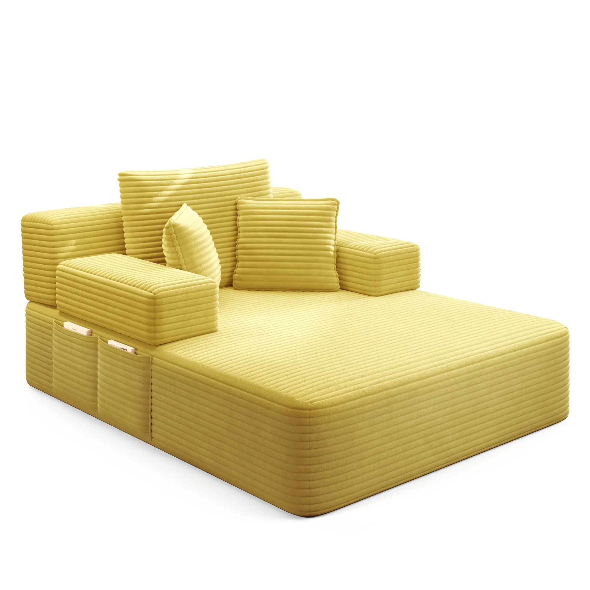 Oversized Plush Corduroy Chaise Lounge Sofa Bed, Convertible