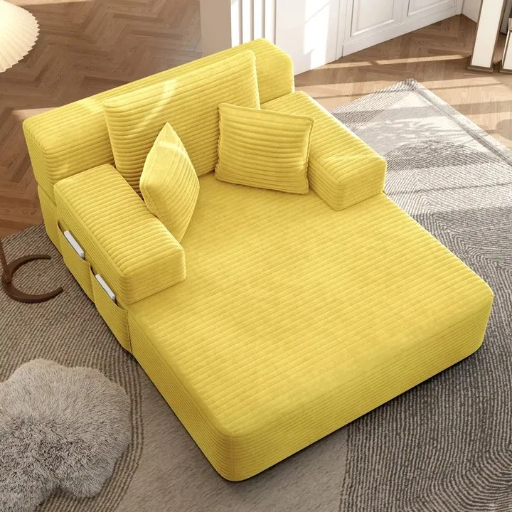 Oversized Plush Corduroy Chaise Lounge Sofa Bed, Convertible