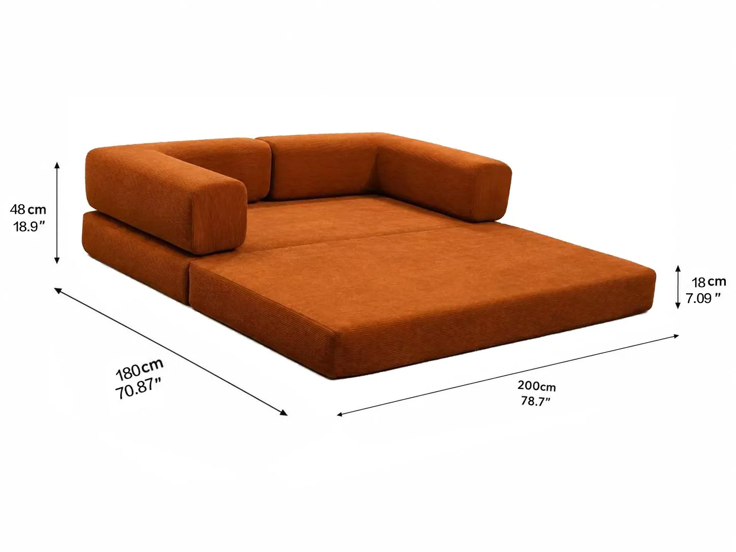 Double Foam Compression Sofa Bed, Convertible Wide-Body Floor Sofa