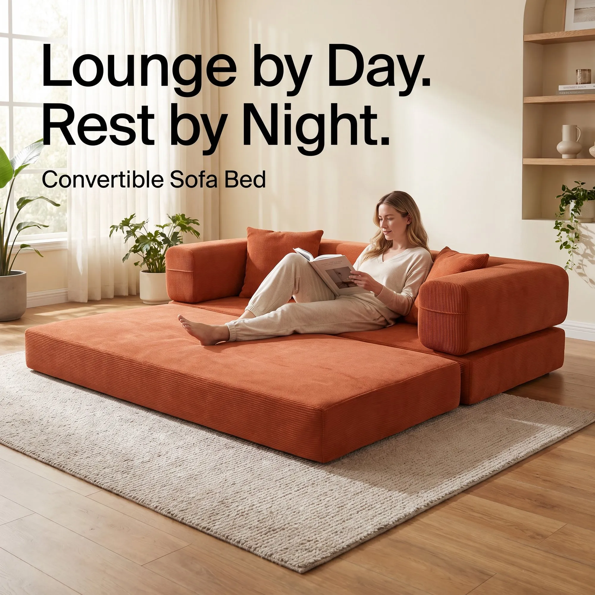 Double Foam Compression Sofa Bed, Convertible Wide-Body Floor Sofa
