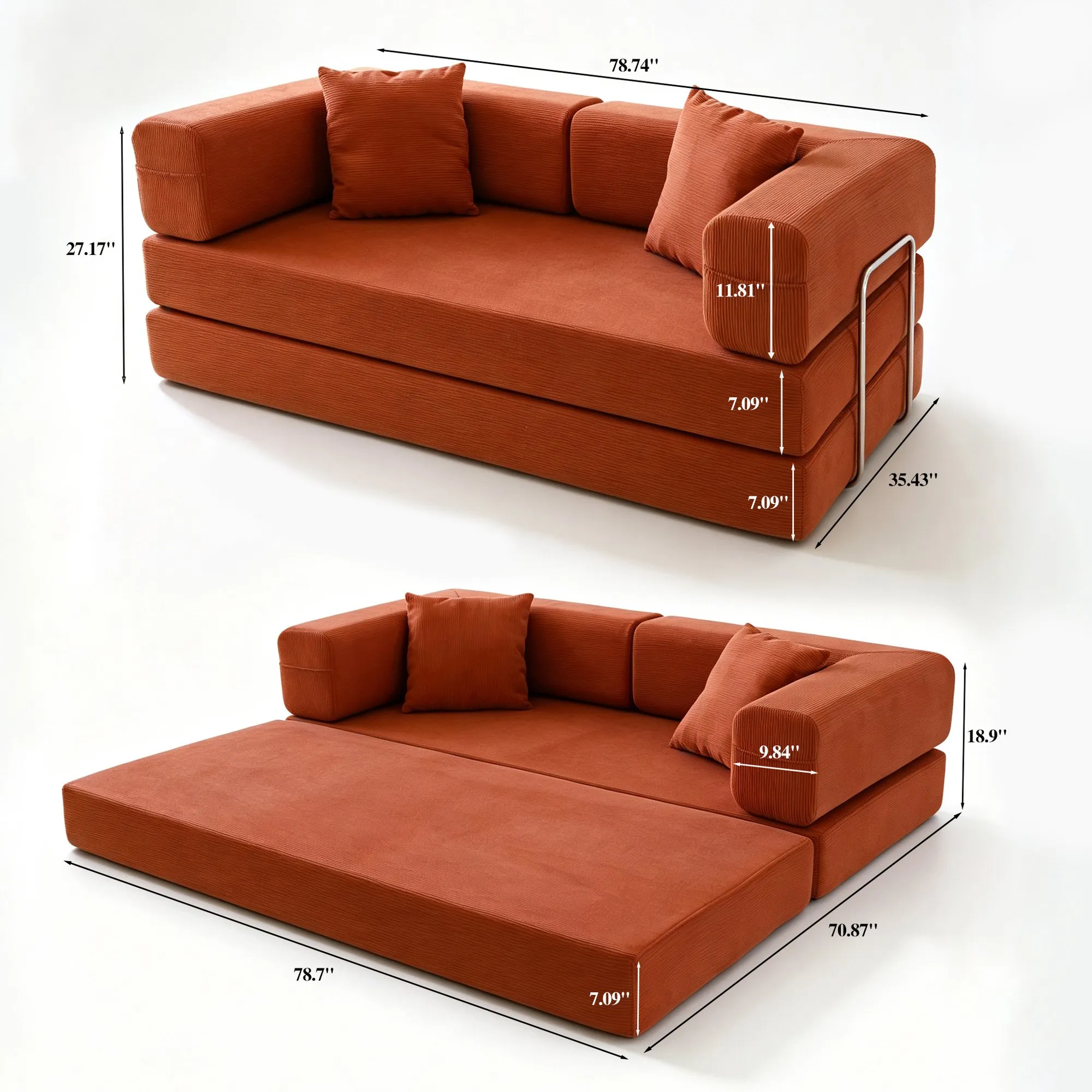 Double Foam Compression Sofa Bed, Convertible Wide-Body Floor Sofa