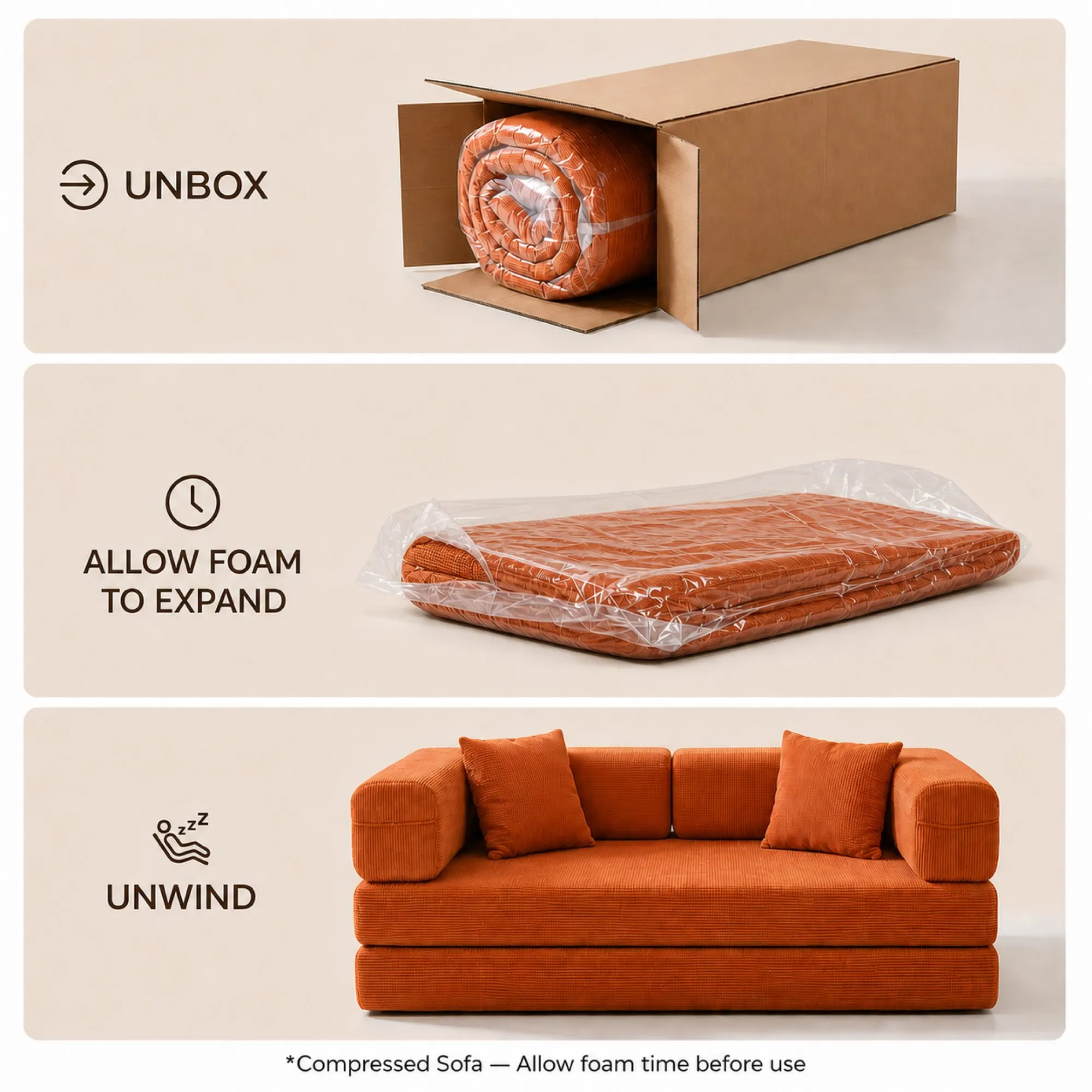 Double Foam Compression Sofa Bed, Convertible Wide-Body Floor Sofa