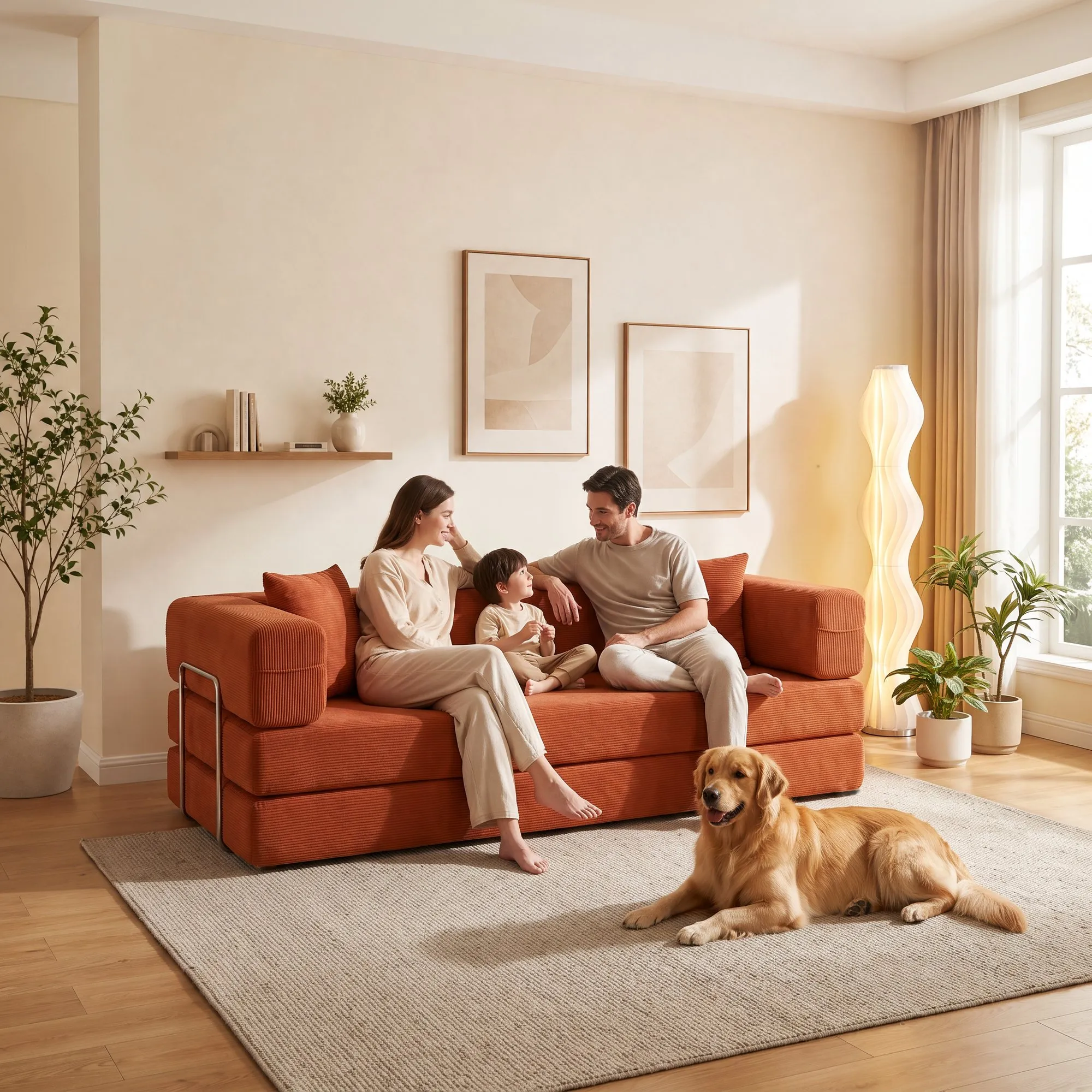 Double Foam Compression Sofa Bed, Convertible Wide-Body Floor Sofa