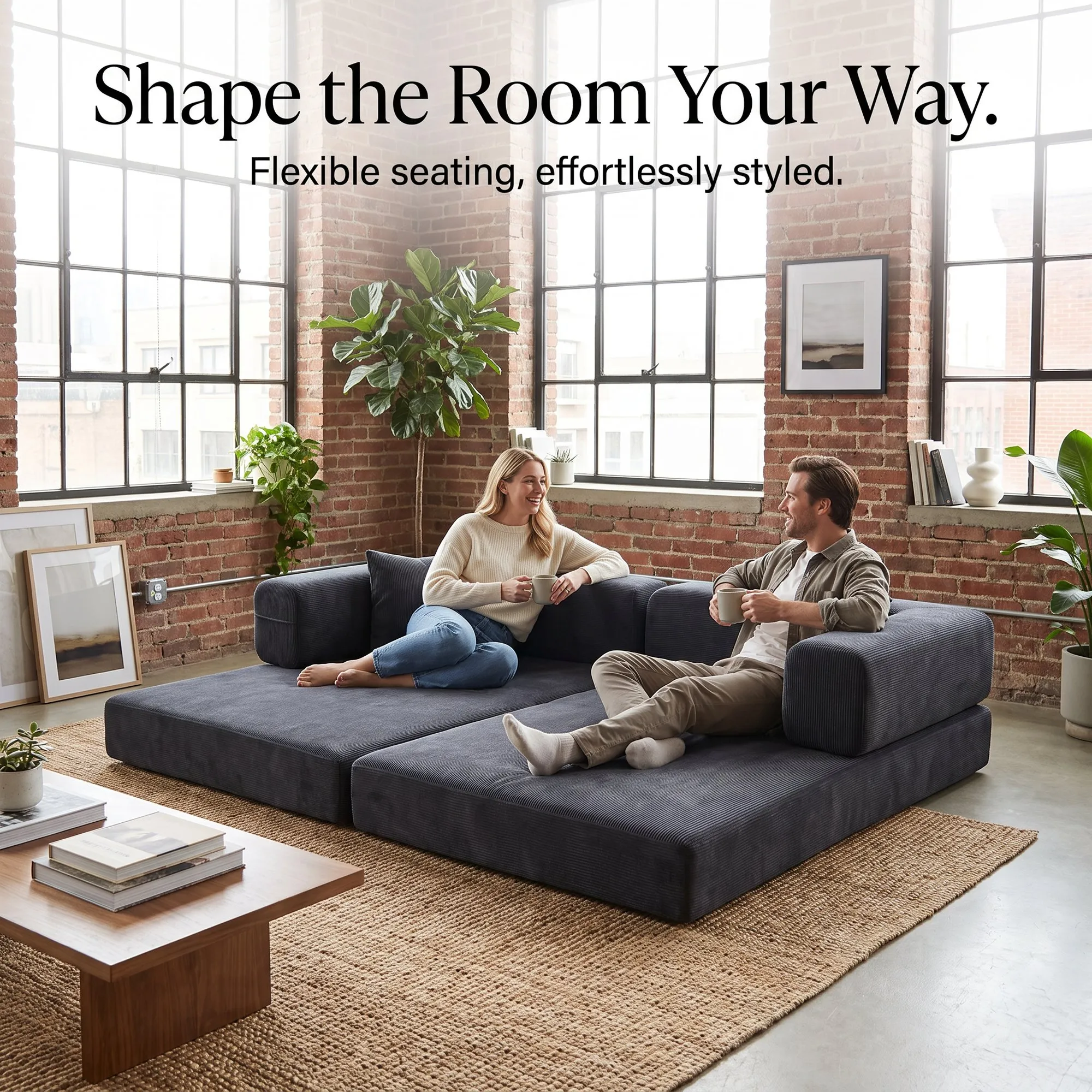 Double Foam Compression Sofa Bed, Convertible Wide-Body Floor Sofa