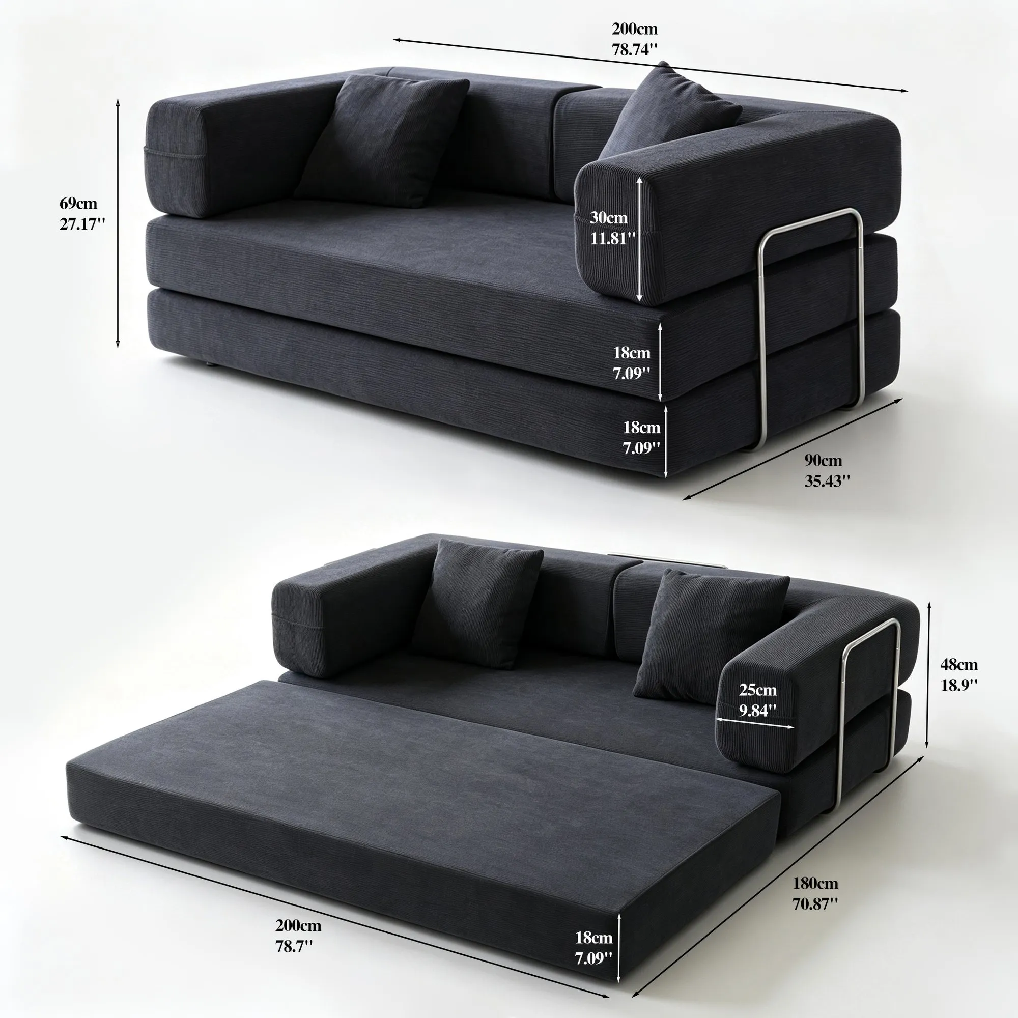 Double Foam Compression Sofa Bed, Convertible Wide-Body Floor Sofa