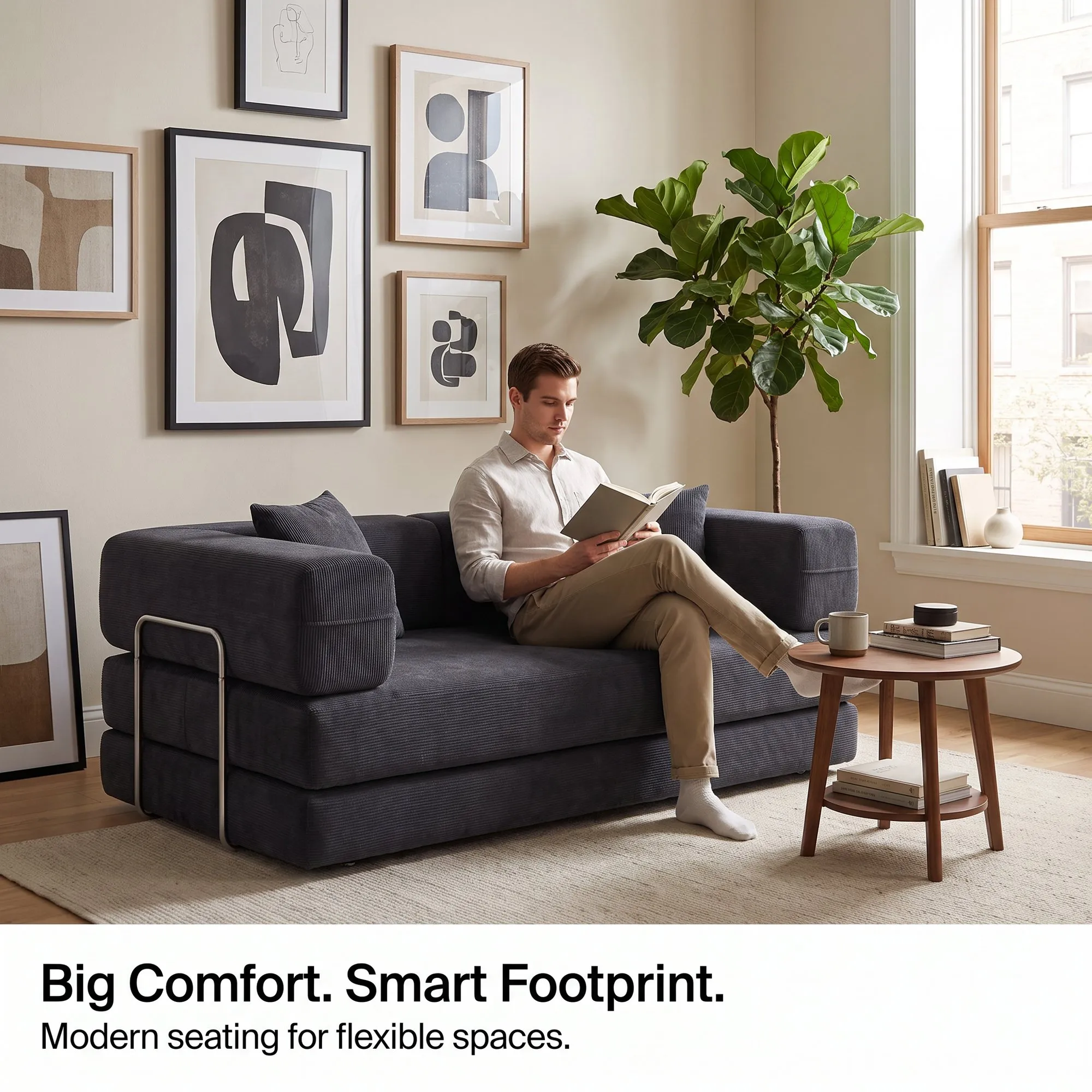 Double Foam Compression Sofa Bed, Convertible Wide-Body Floor Sofa