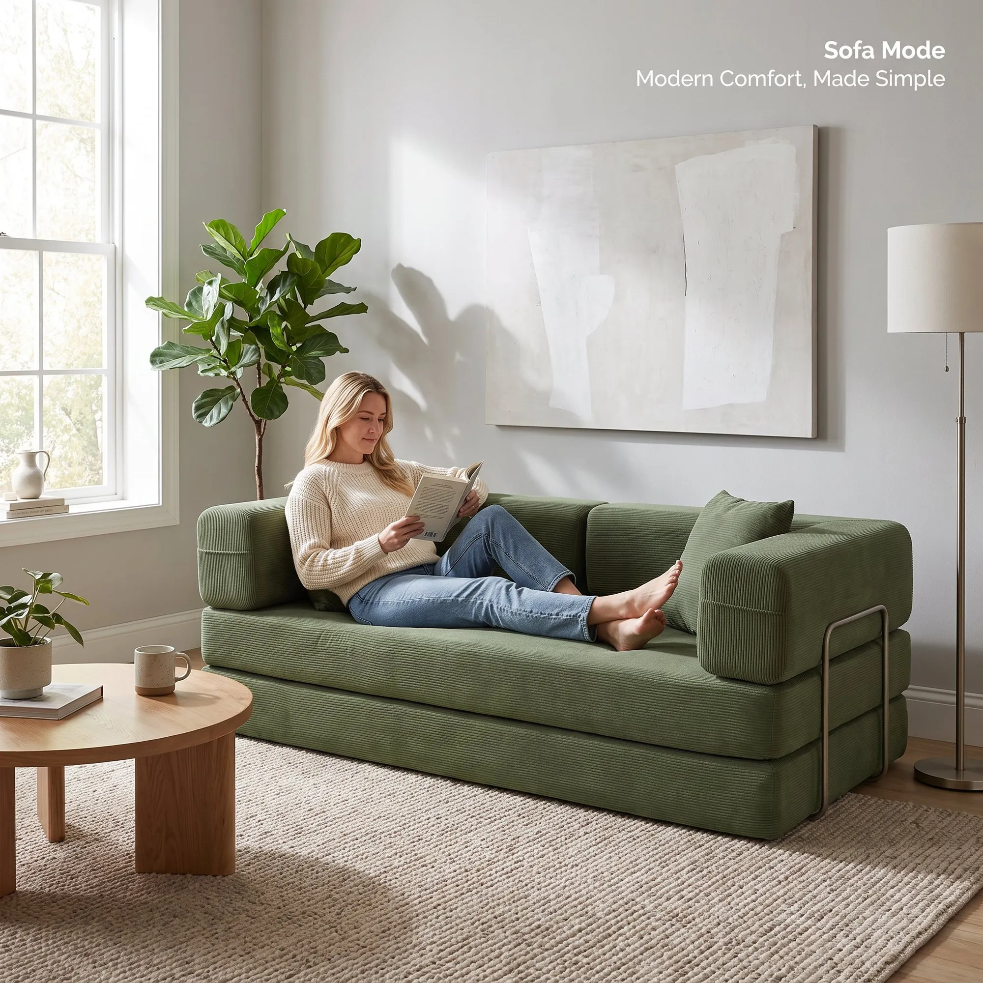 Double Foam Compression Sofa Bed, Convertible Wide-Body Floor Sofa