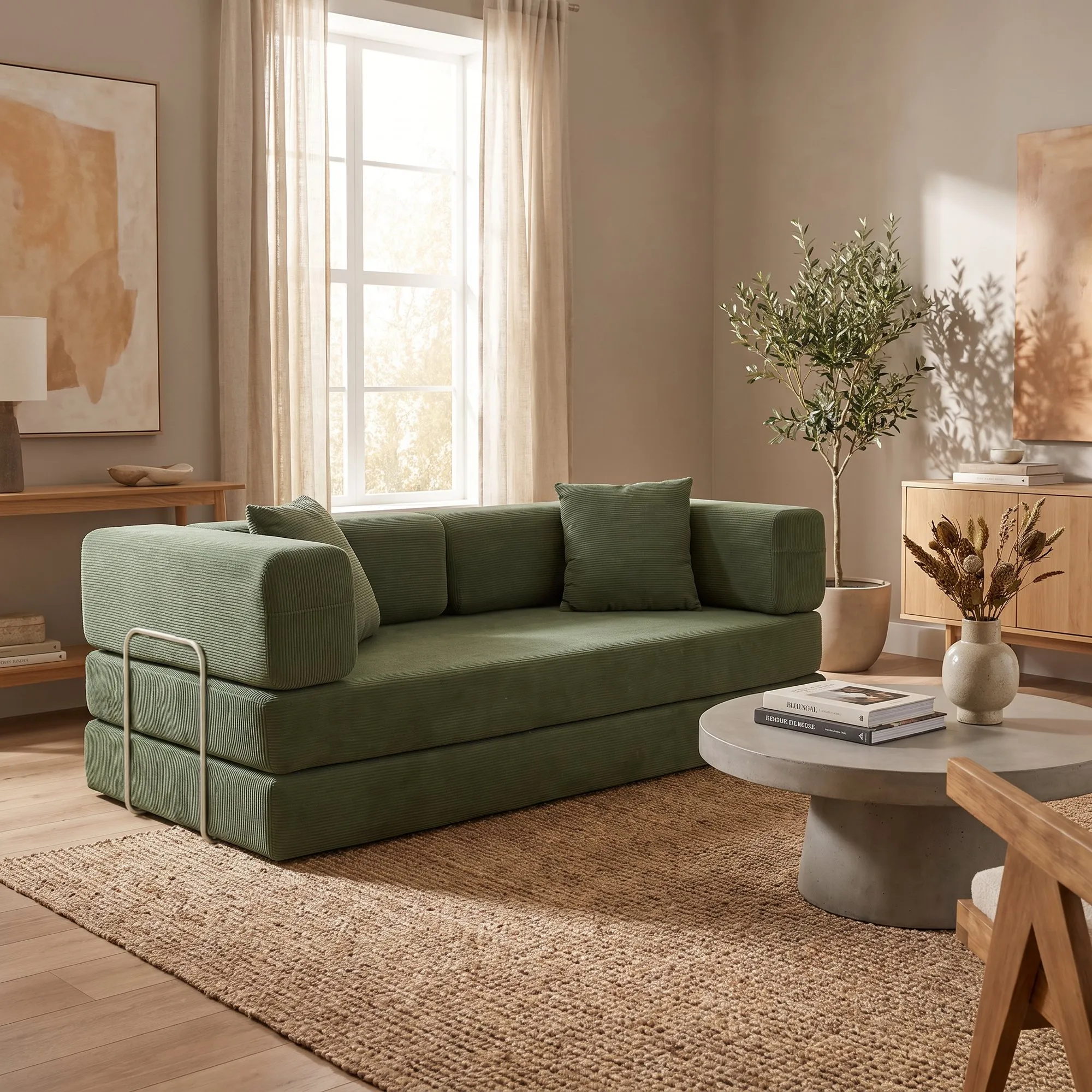 Double Foam Compression Sofa Bed, Convertible Wide-Body Floor Sofa