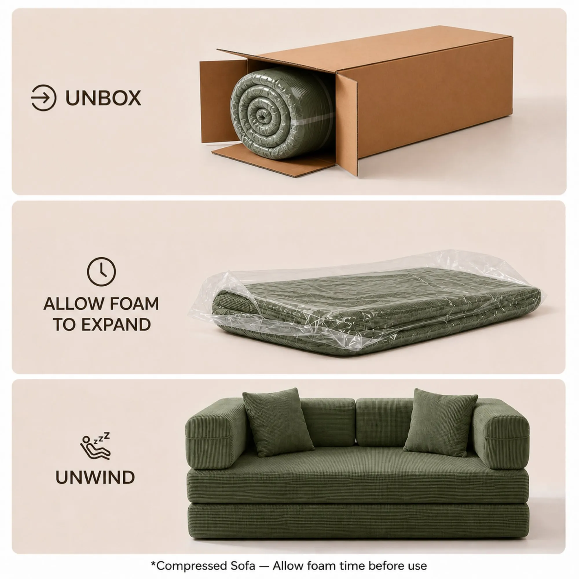 Double Foam Compression Sofa Bed, Convertible Wide-Body Floor Sofa