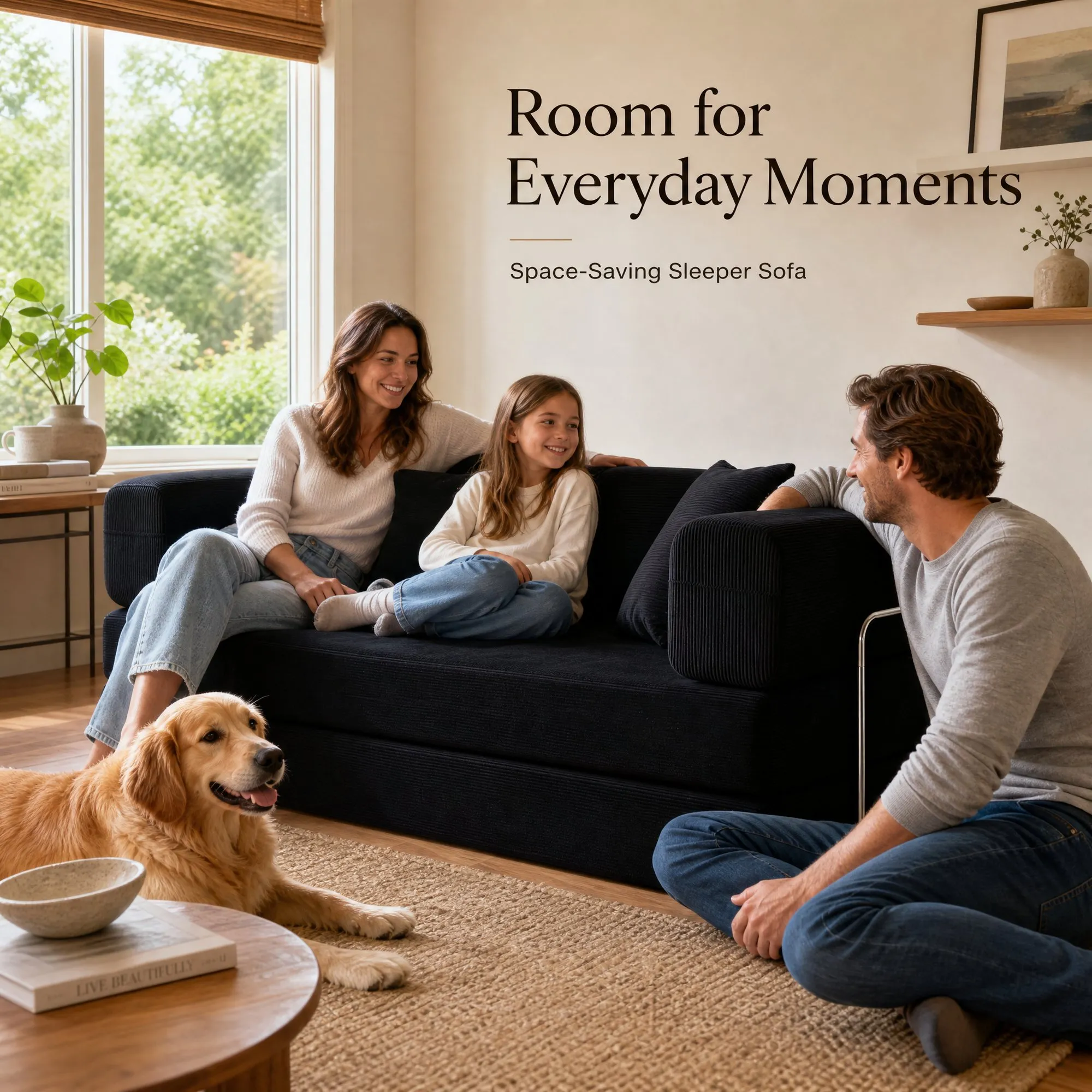 Double Corduroy Compression Sofa Bed, Convertible Floor Sofa