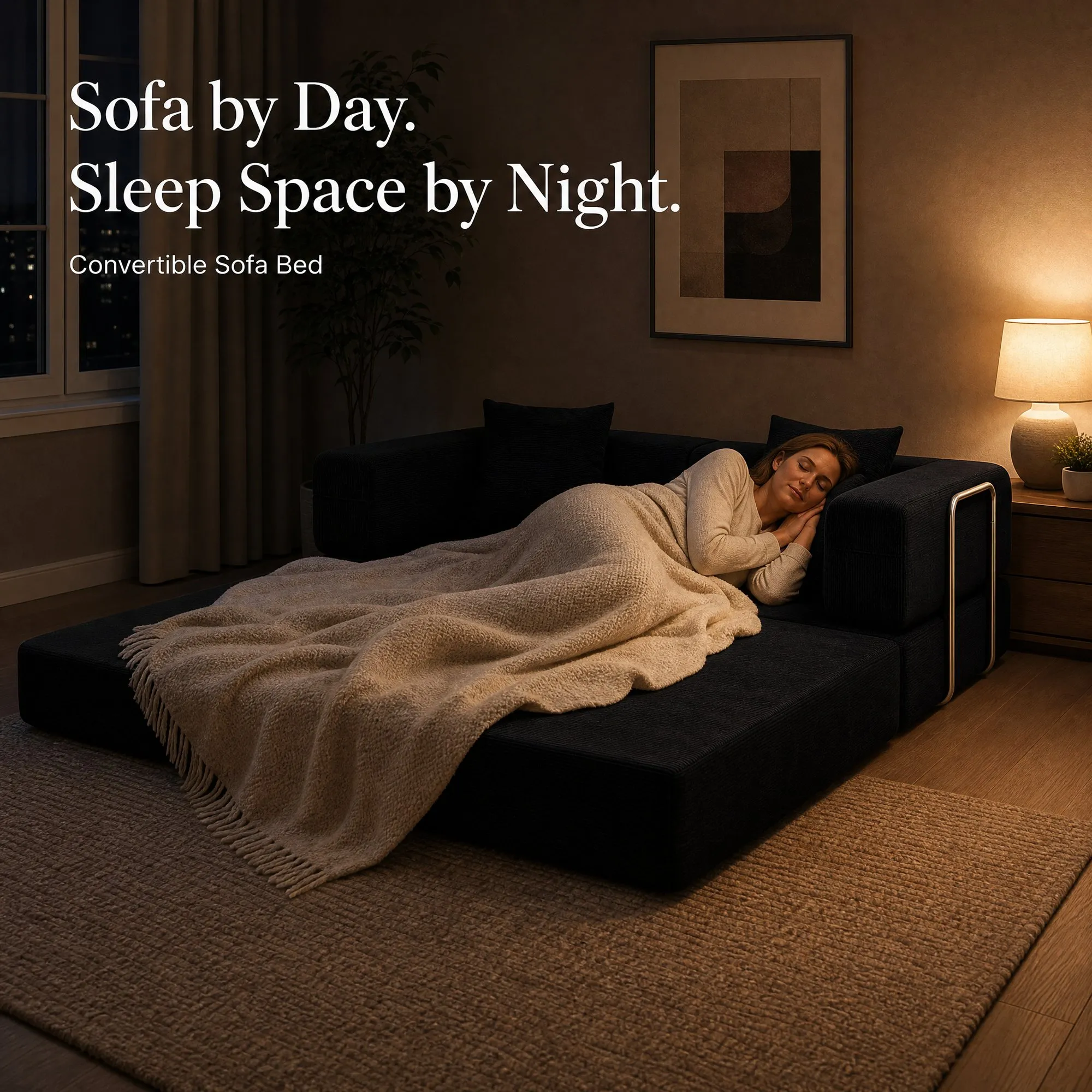 Double Corduroy Compression Sofa Bed, Convertible Floor Sofa
