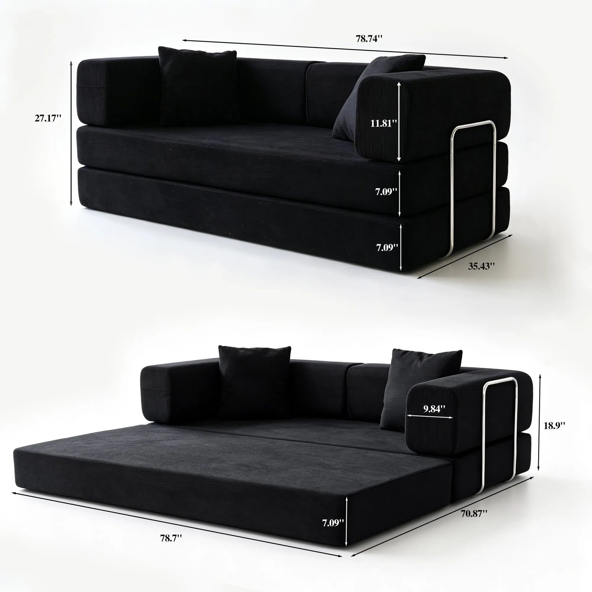 Double Corduroy Compression Sofa Bed, Convertible Floor Sofa