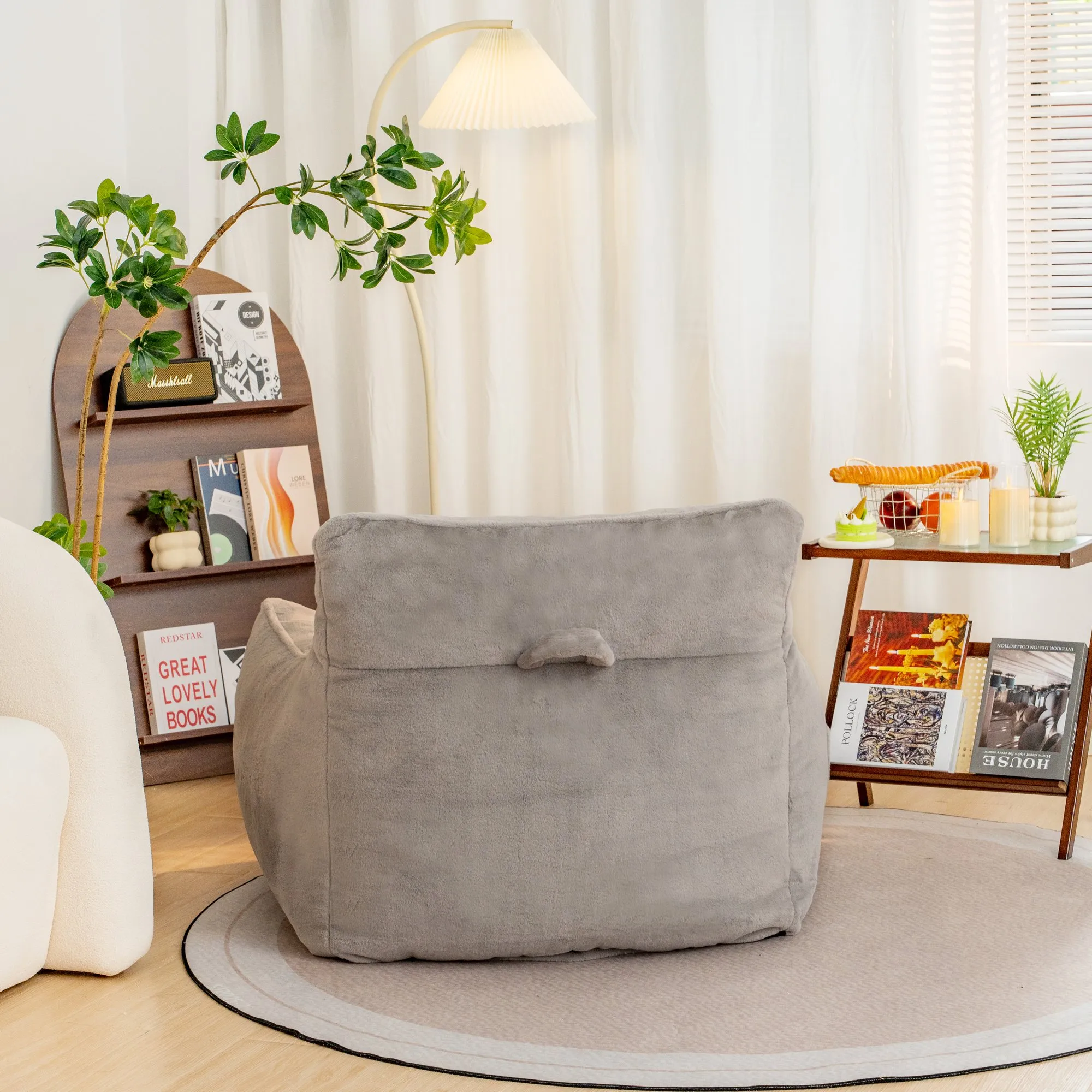 Soft Tufted Foam Bean Bag Chair with Faux Fur Cover