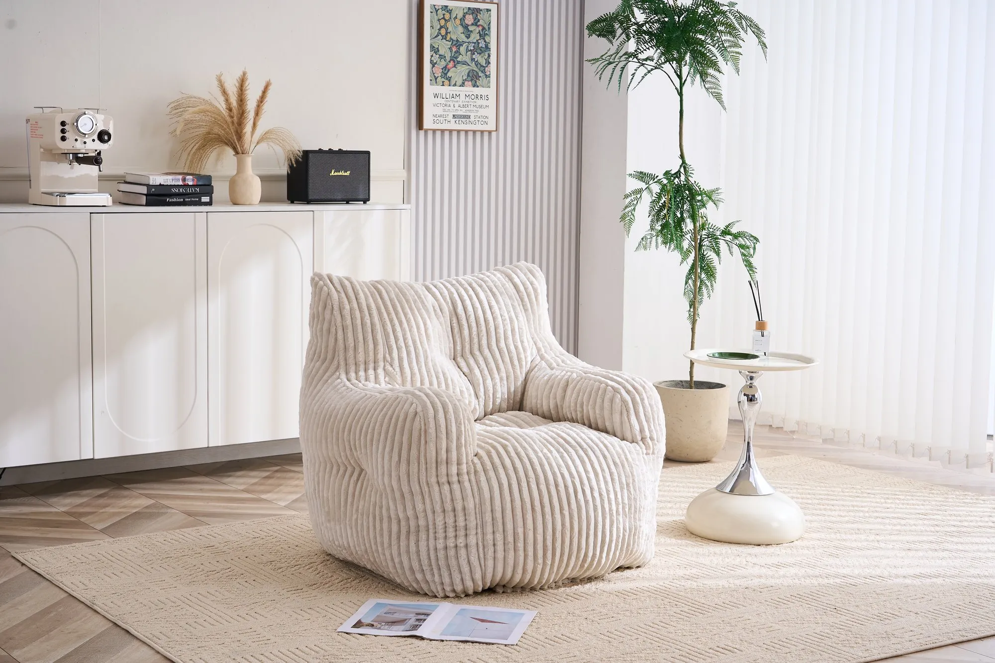 010-Soft Fluffy Corduroy Fabric Bean Bag Chair Filled With Memory Sponge,Beige
