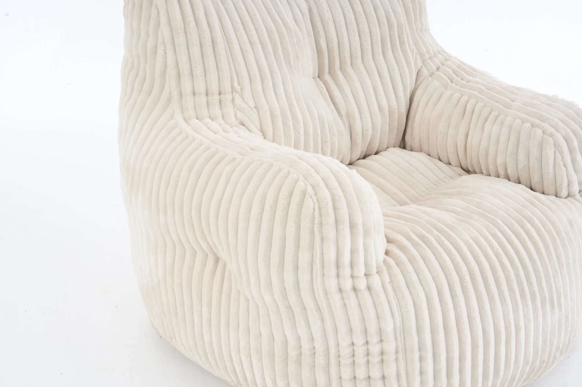 010-Soft Fluffy Corduroy Fabric Bean Bag Chair Filled With Memory Sponge,Beige