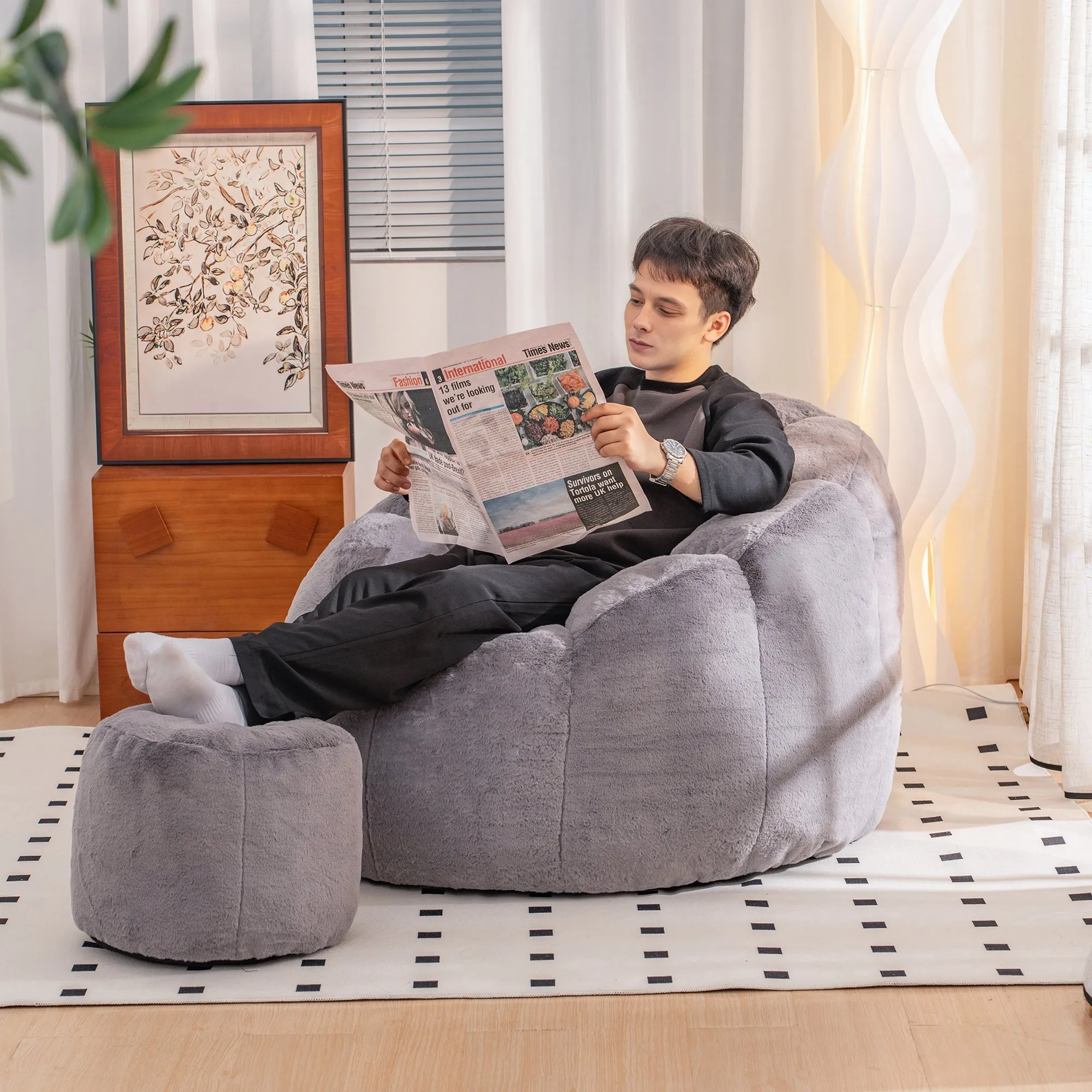 Giant Faux Fur Bean Bag Couch for Adults and Kids