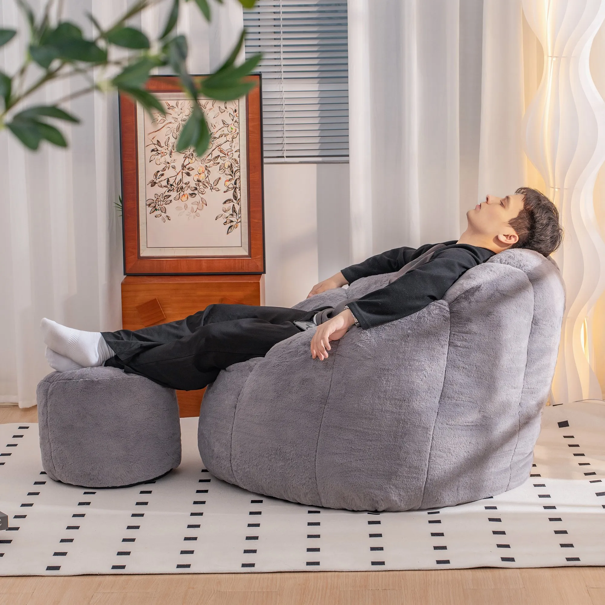 Giant Faux Fur Bean Bag Couch for Adults and Kids