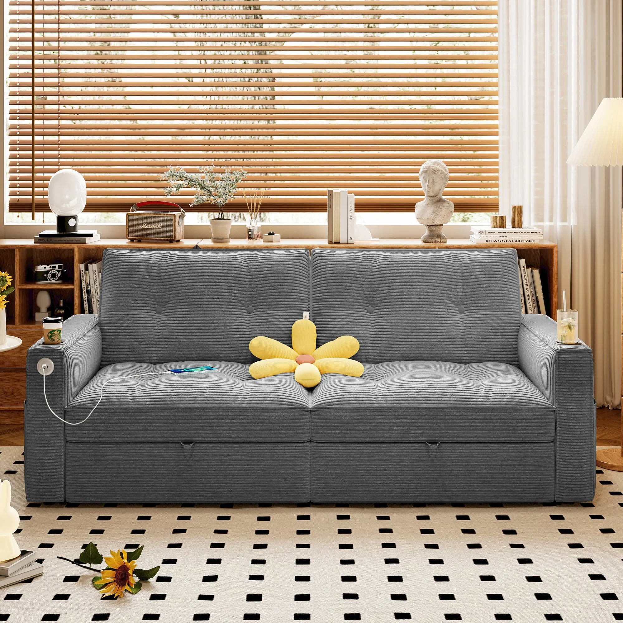 SOMNUS 2-in-1 Convertible Corduroy Sofa Bed, Multi-Functional