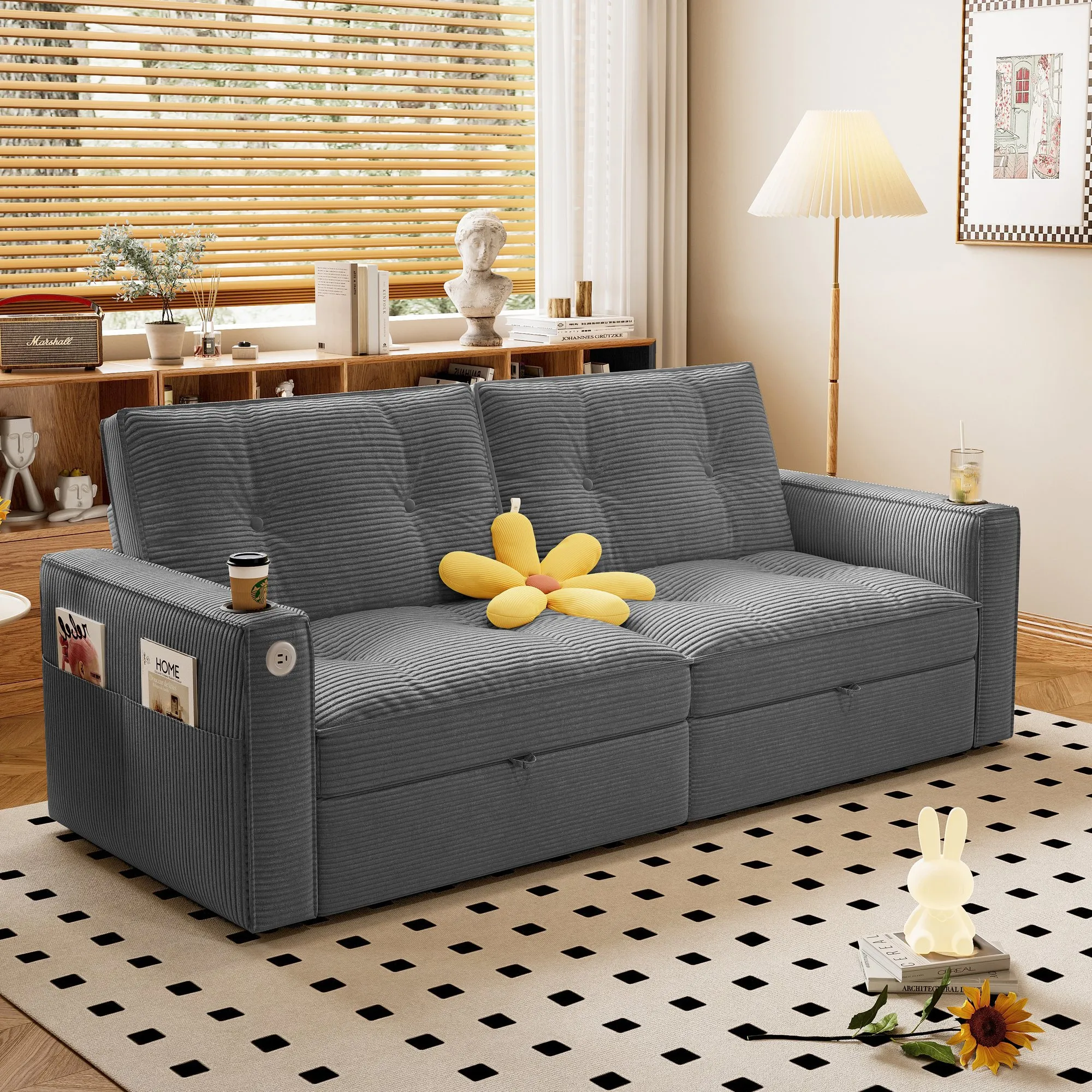 SOMNUS 2-in-1 Convertible Corduroy Sofa Bed, Multi-Functional