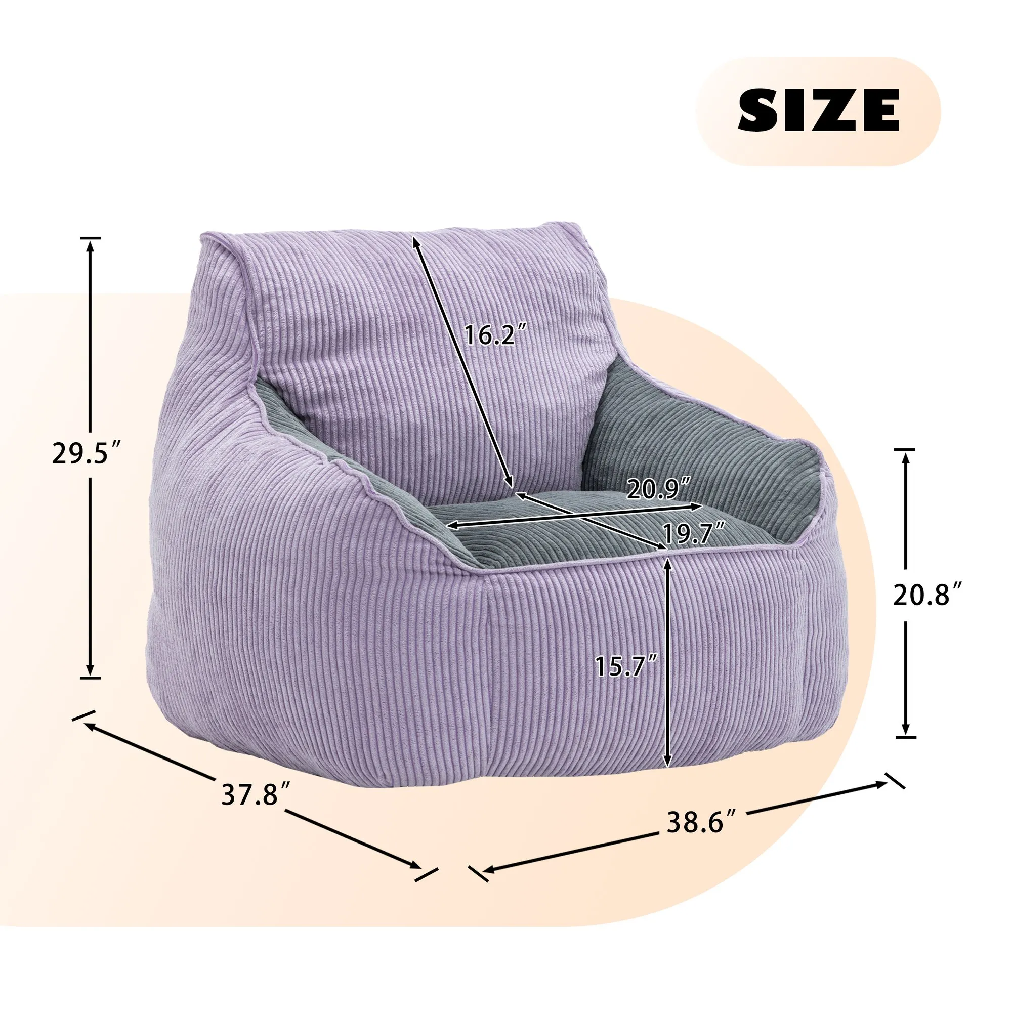 Giant Corduroy Bean Bag Sofa for Adults and Teens, Comfy Large