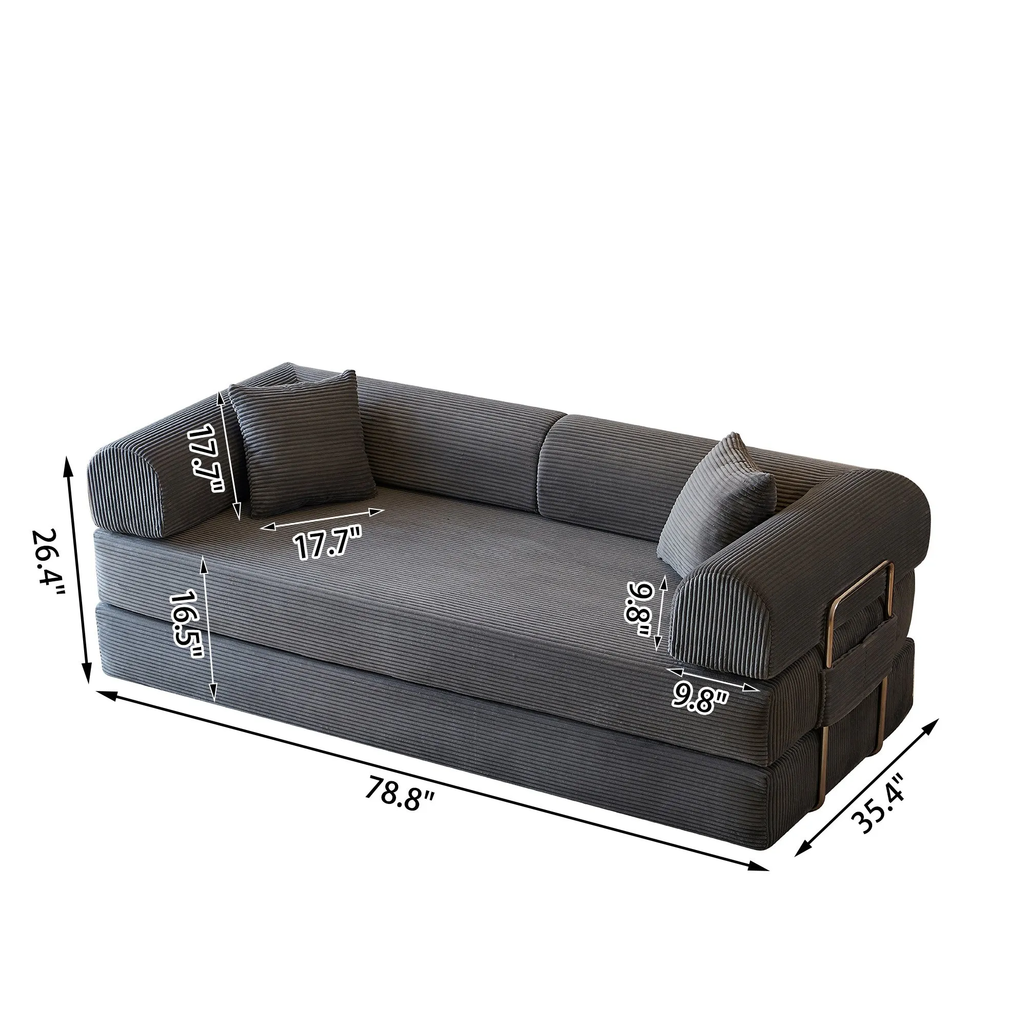 78.8-Inch Compression Sofa Bed, Convertible Floor Sofa with Pillows