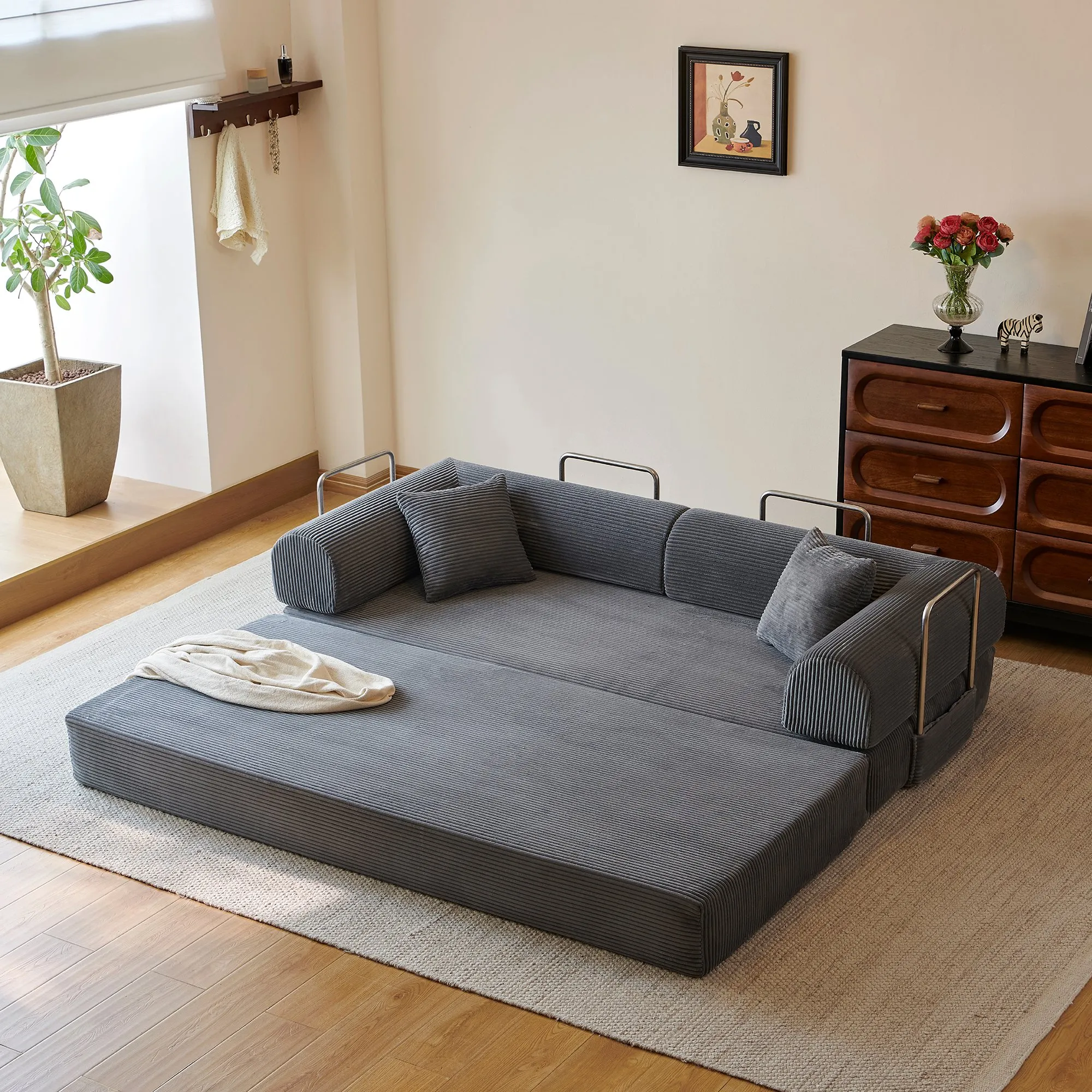 78.8-Inch Compression Sofa Bed, Convertible Floor Sofa with Pillows