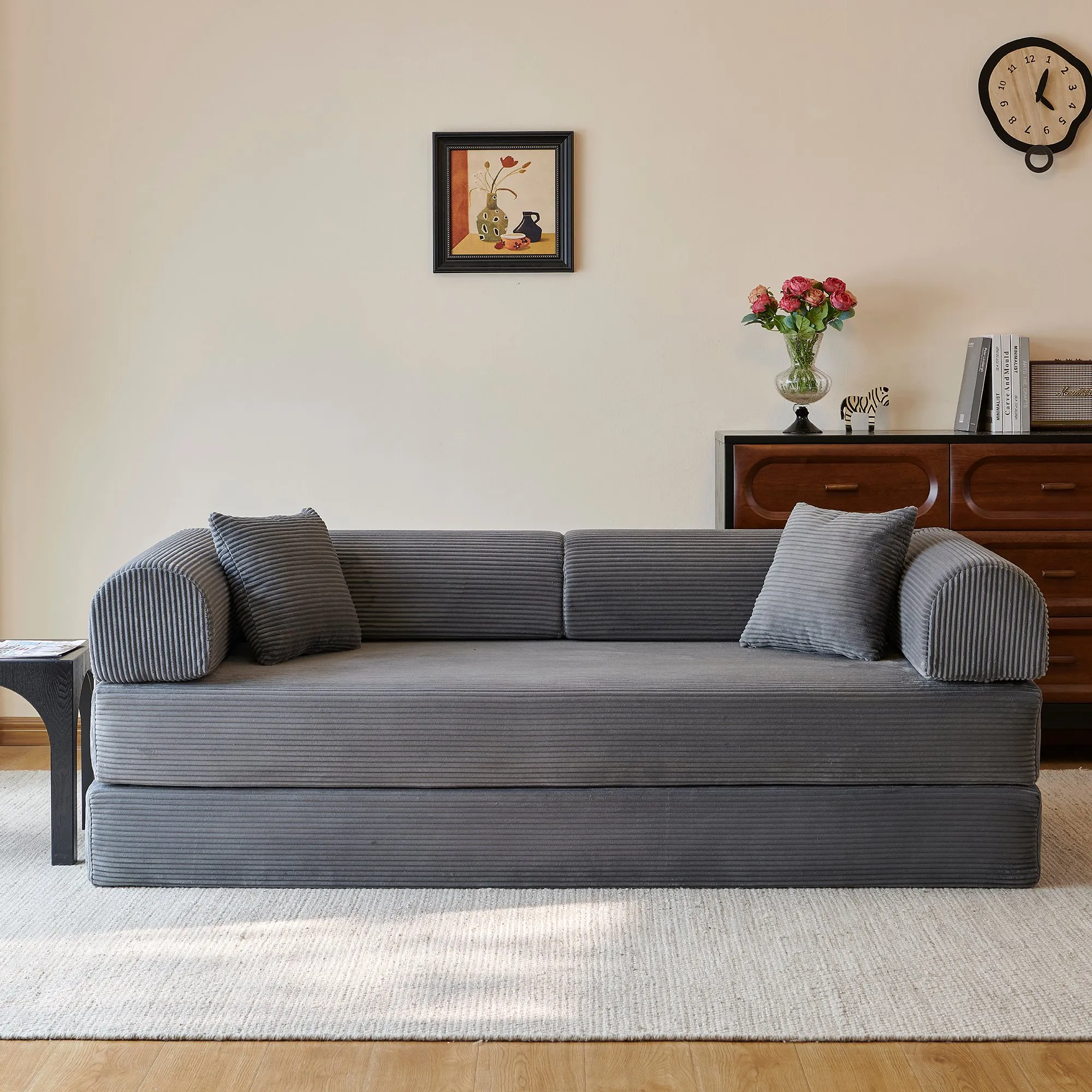 78.8-Inch Compression Sofa Bed, Convertible Floor Sofa with Pillows