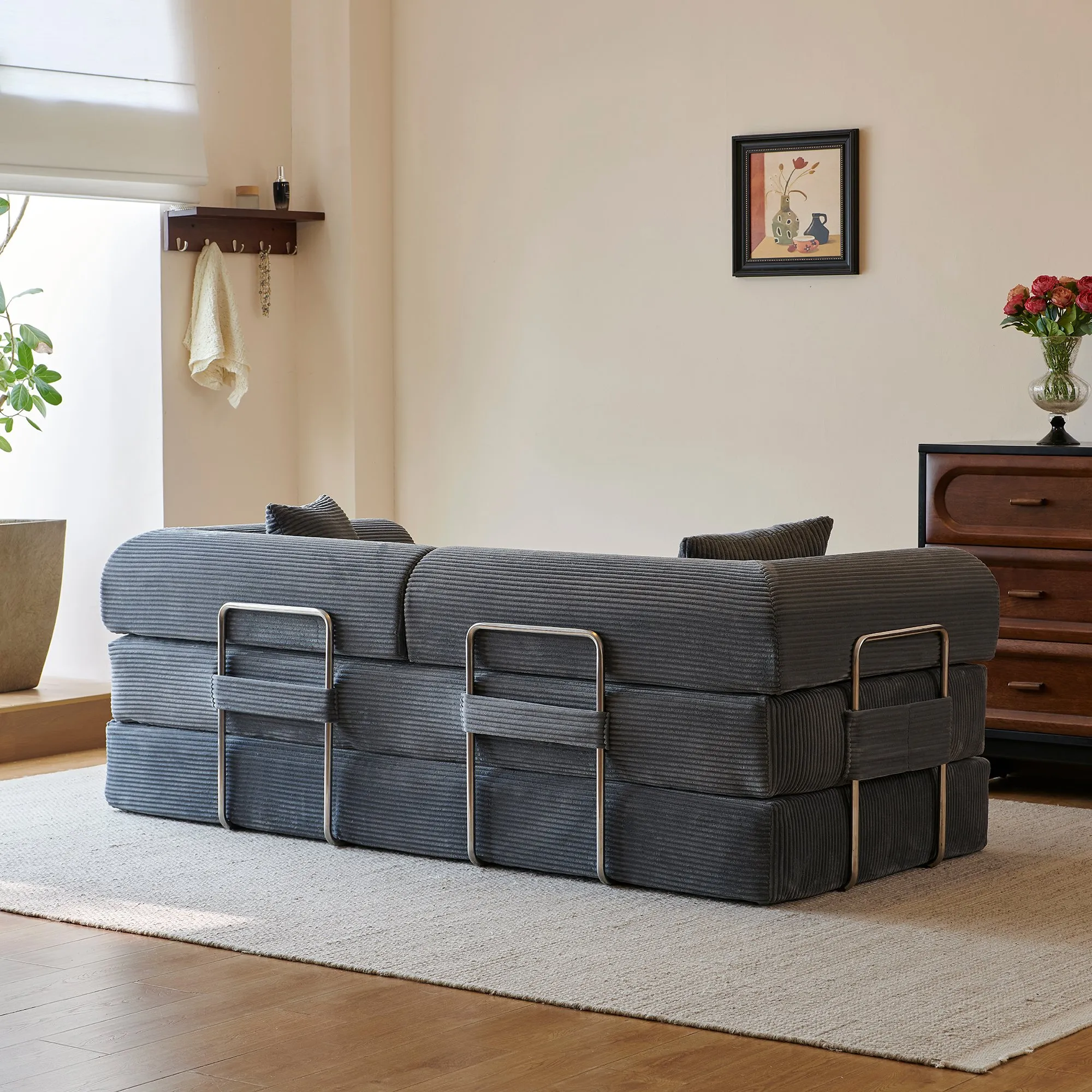 78.8-Inch Compression Sofa Bed, Convertible Floor Sofa with Pillows