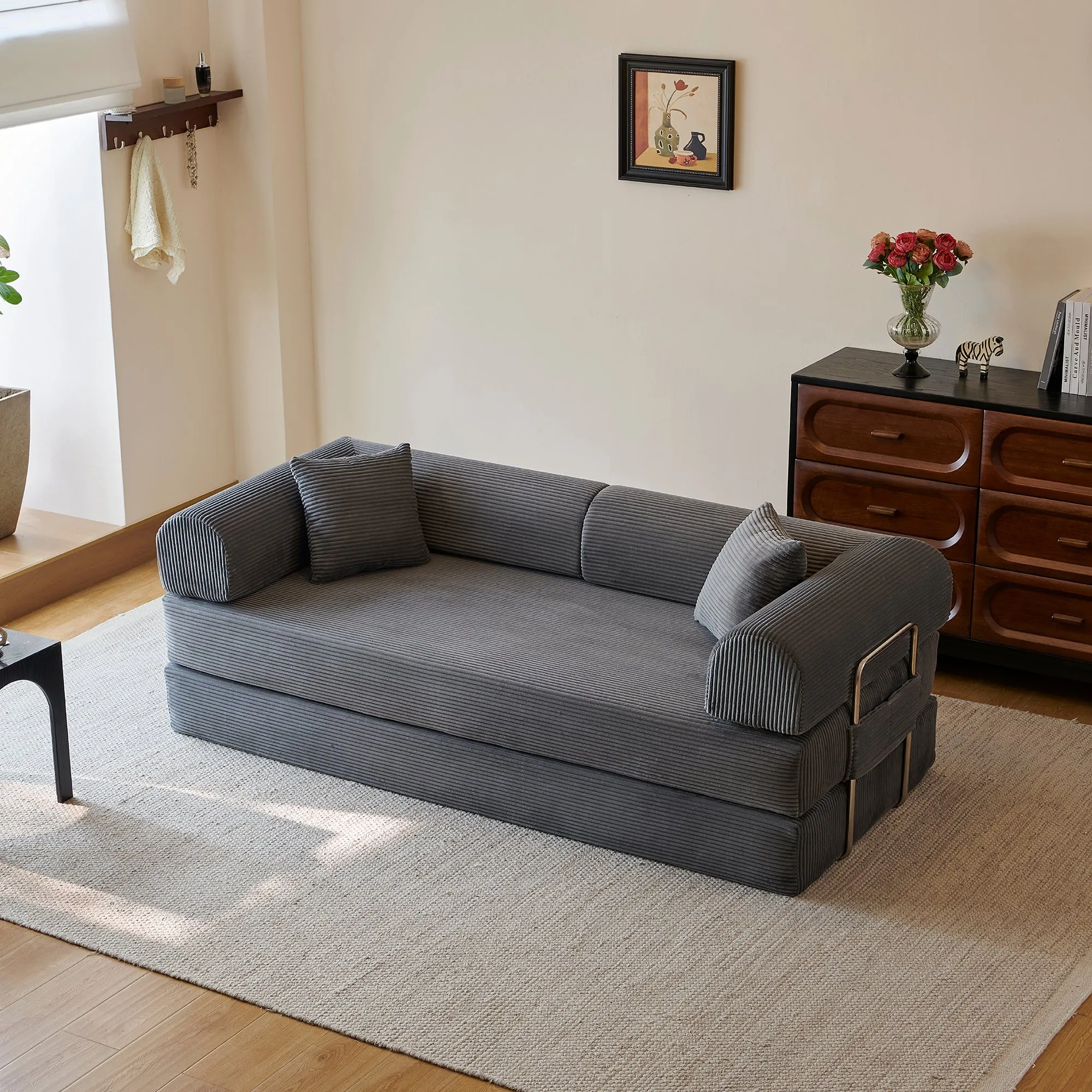 78.8-Inch Compression Sofa Bed, Convertible Floor Sofa with Pillows