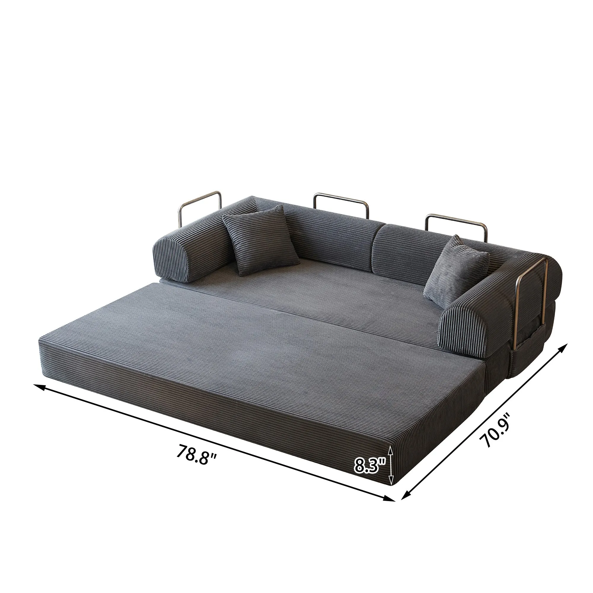 78.8-Inch Compression Sofa Bed, Convertible Floor Sofa with Pillows