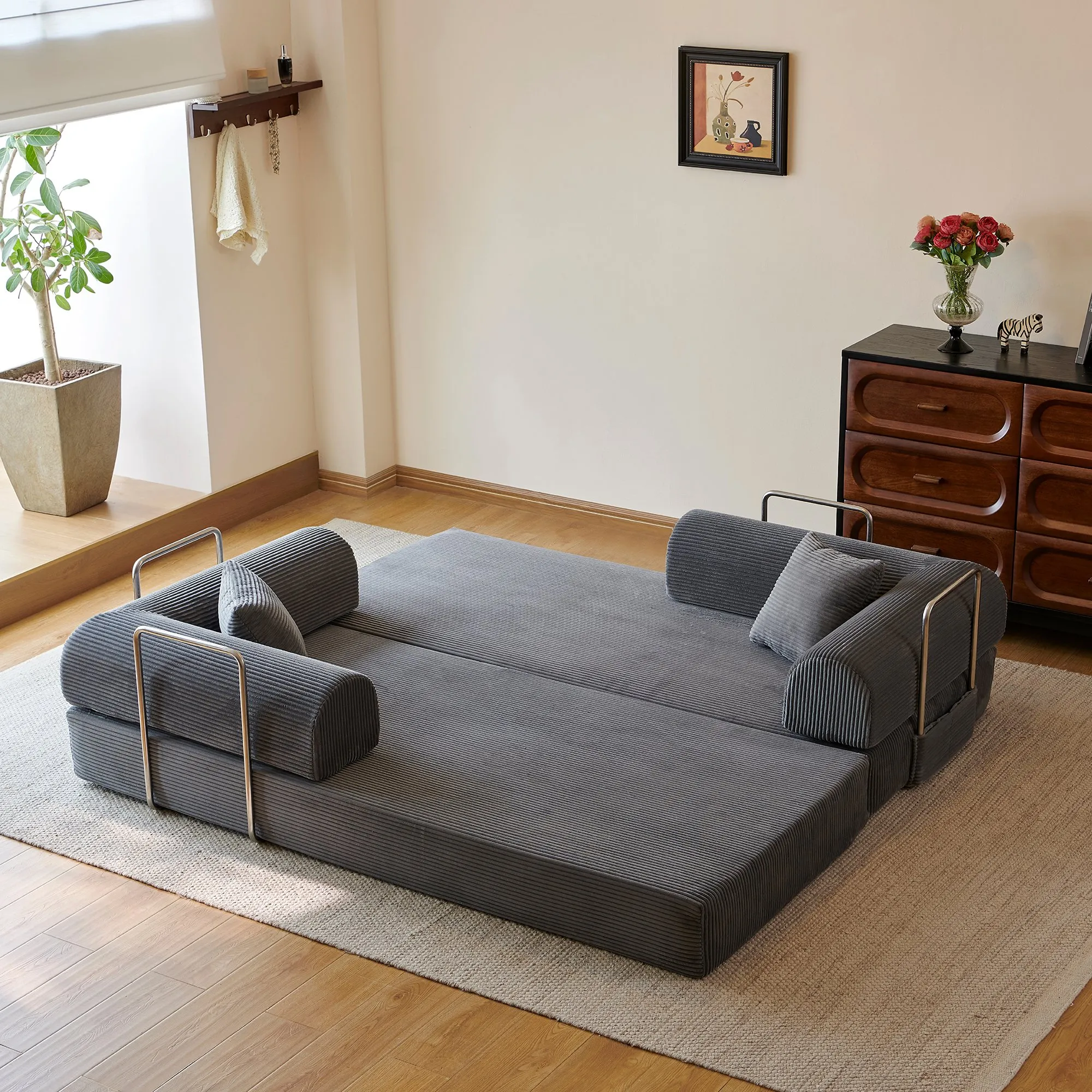 78.8-Inch Compression Sofa Bed, Convertible Floor Sofa with Pillows