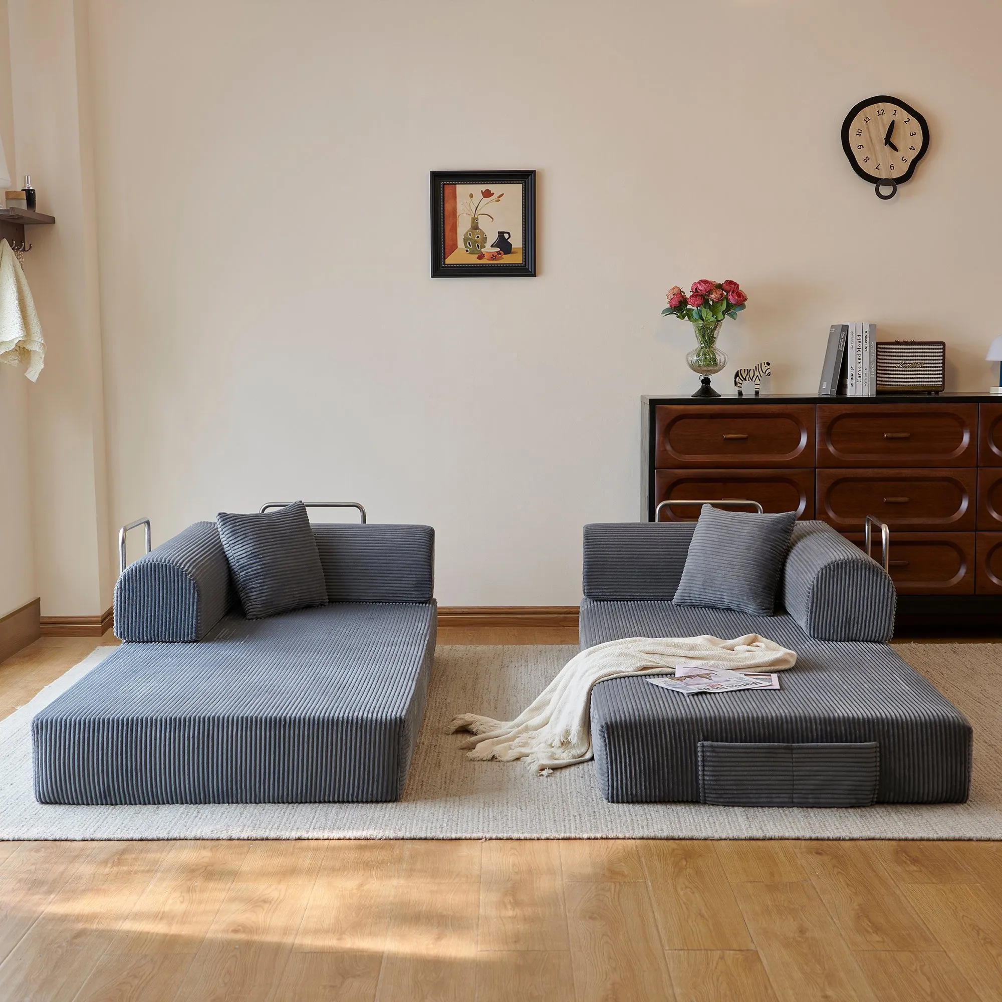 78.8-Inch Compression Sofa Bed, Convertible Floor Sofa with Pillows