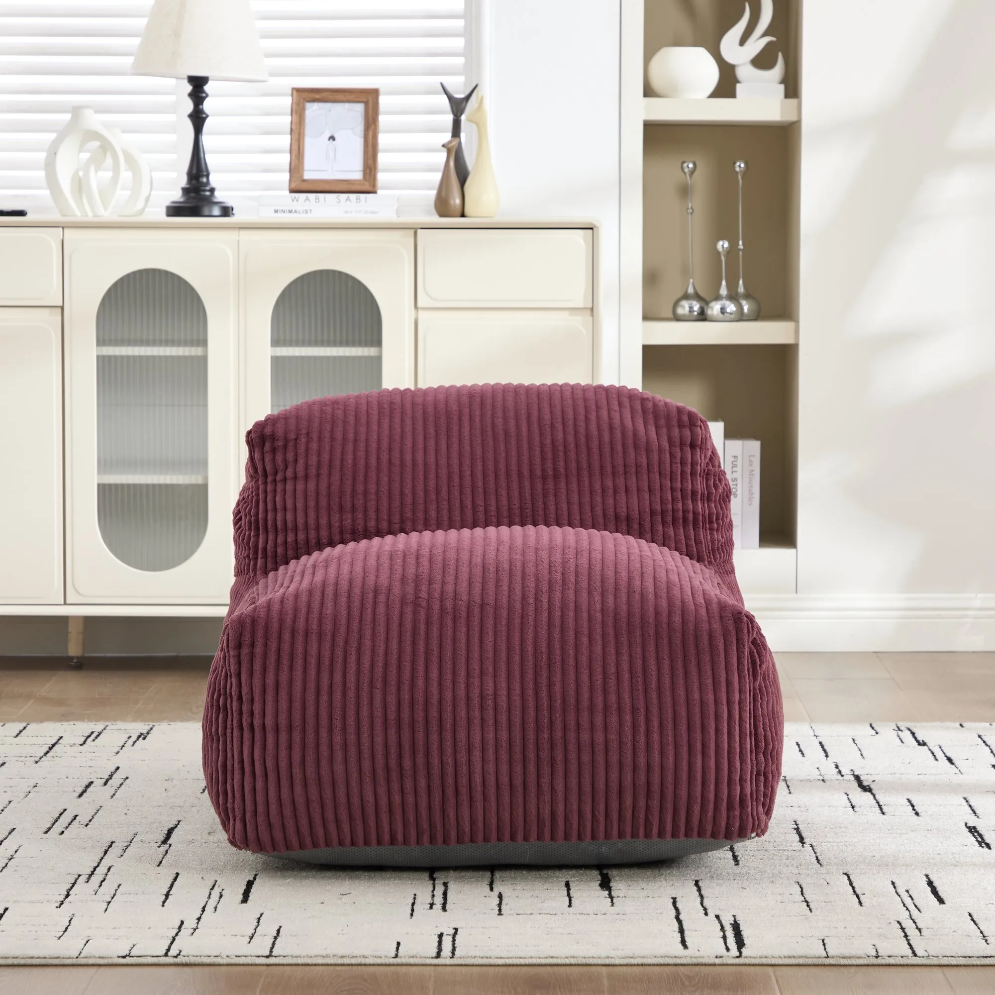Large Corduroy Bean Bag Lounger Chair for Adults, Memory Foam