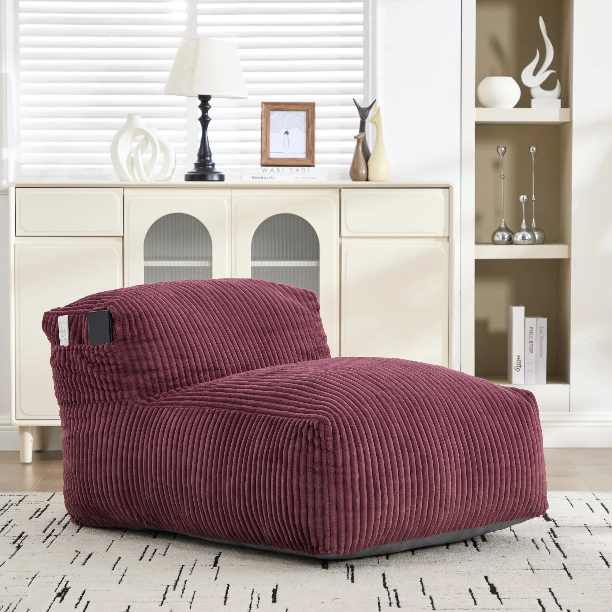 Large Corduroy Bean Bag Lounger Chair for Adults, Memory Foam