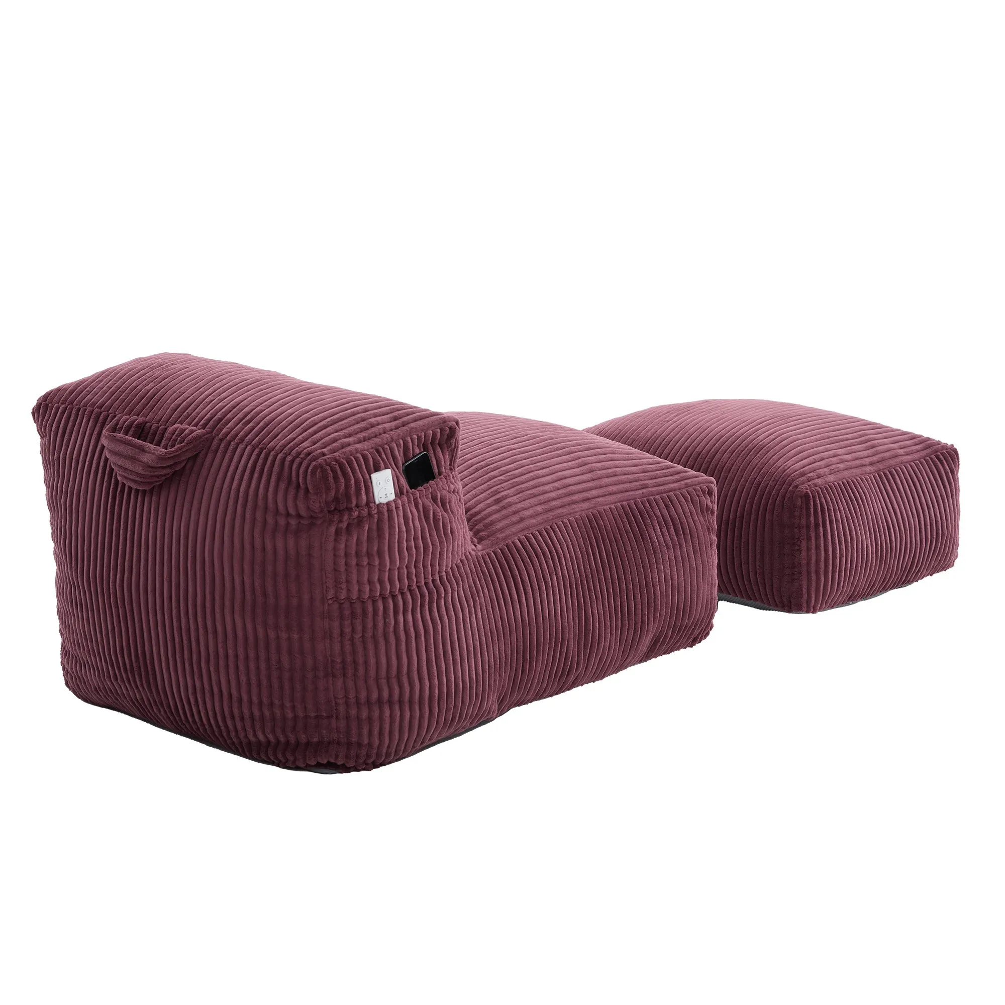 Large Corduroy Bean Bag Lounger Chair for Adults, Memory Foam