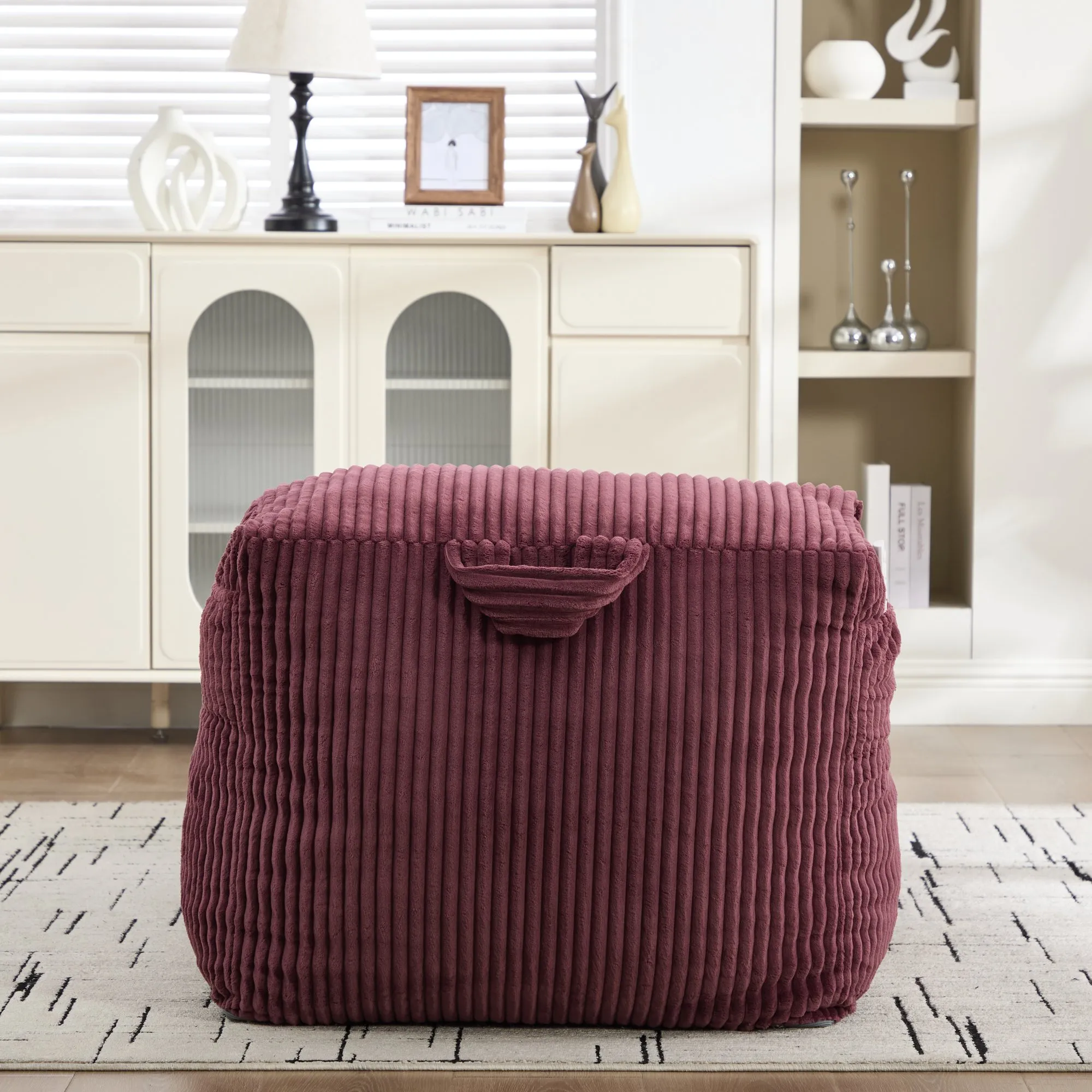 Large Corduroy Bean Bag Lounger Chair for Adults, Memory Foam