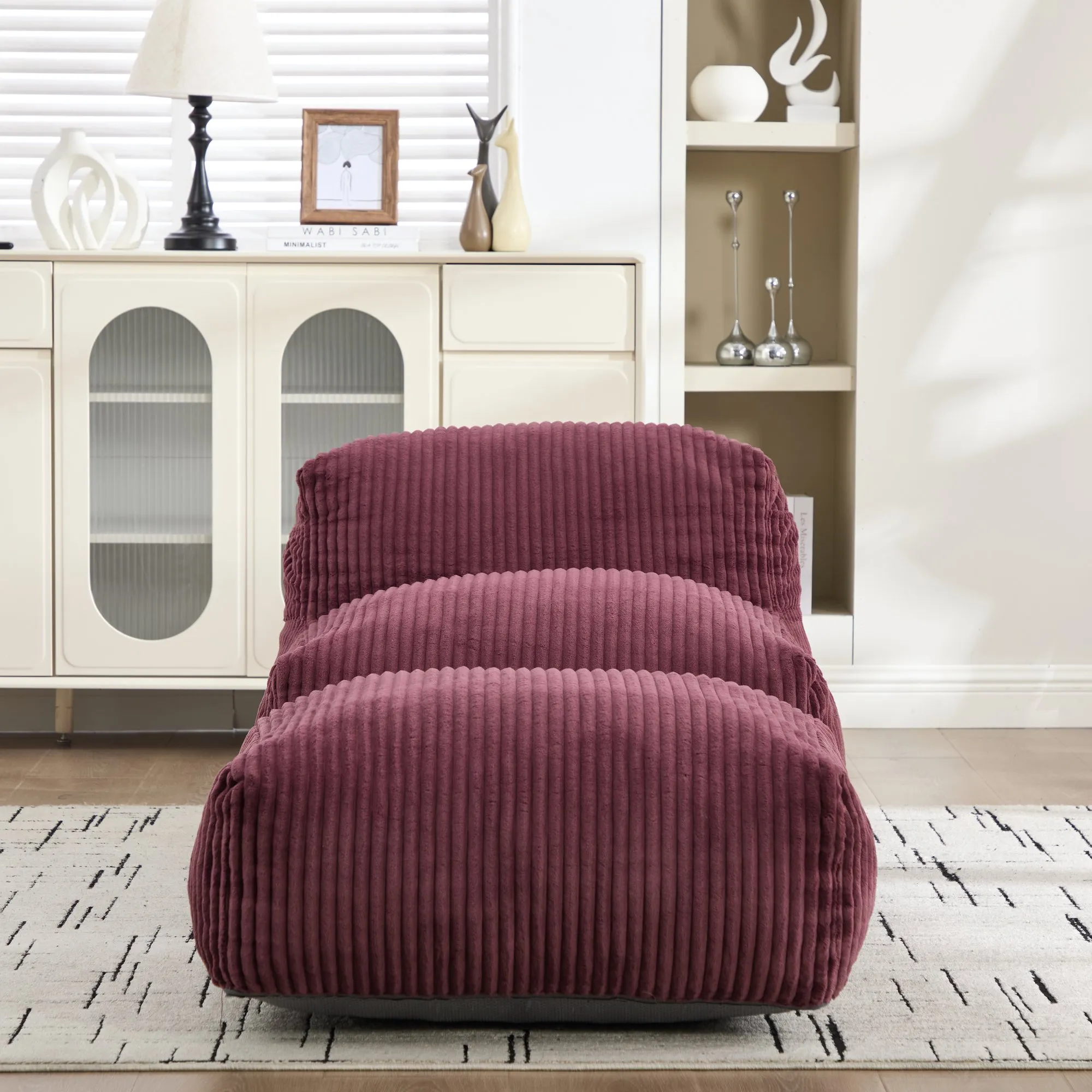 Large Corduroy Bean Bag Lounger Chair for Adults, Memory Foam