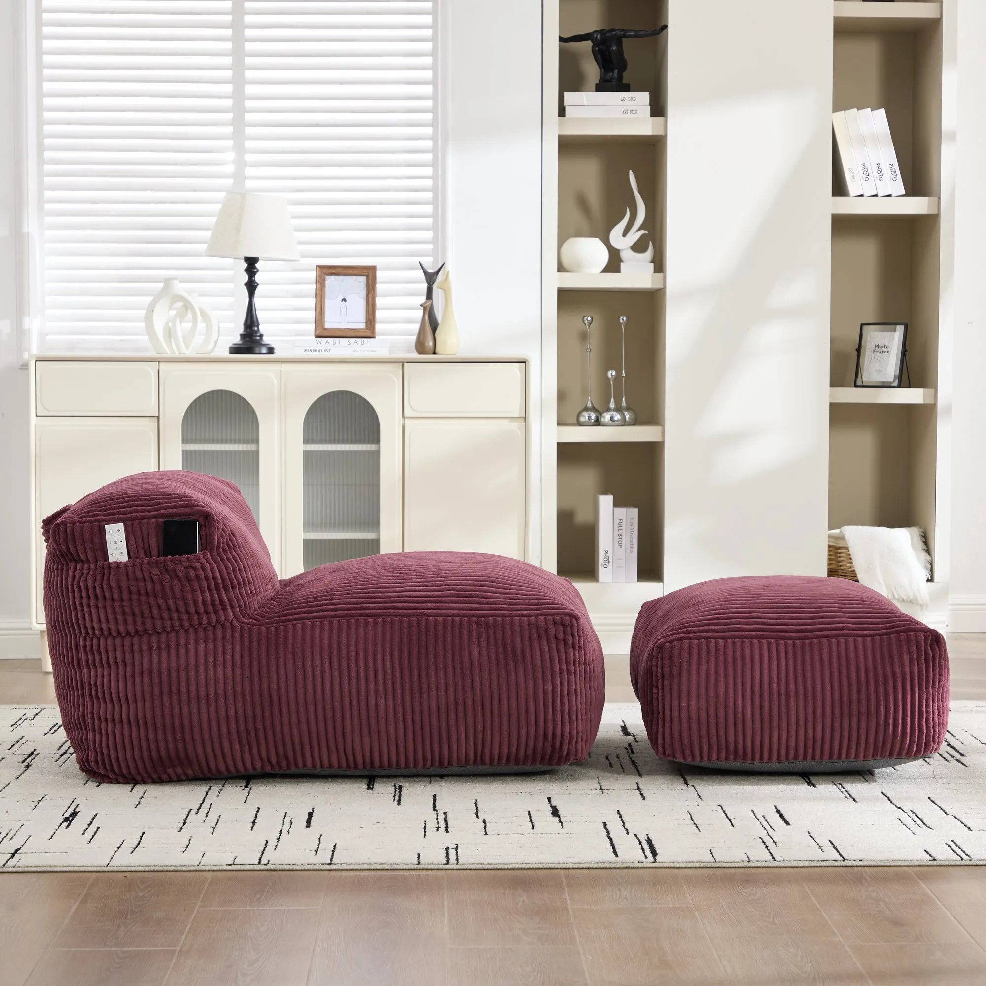 Large Corduroy Bean Bag Lounger Chair for Adults, Memory Foam