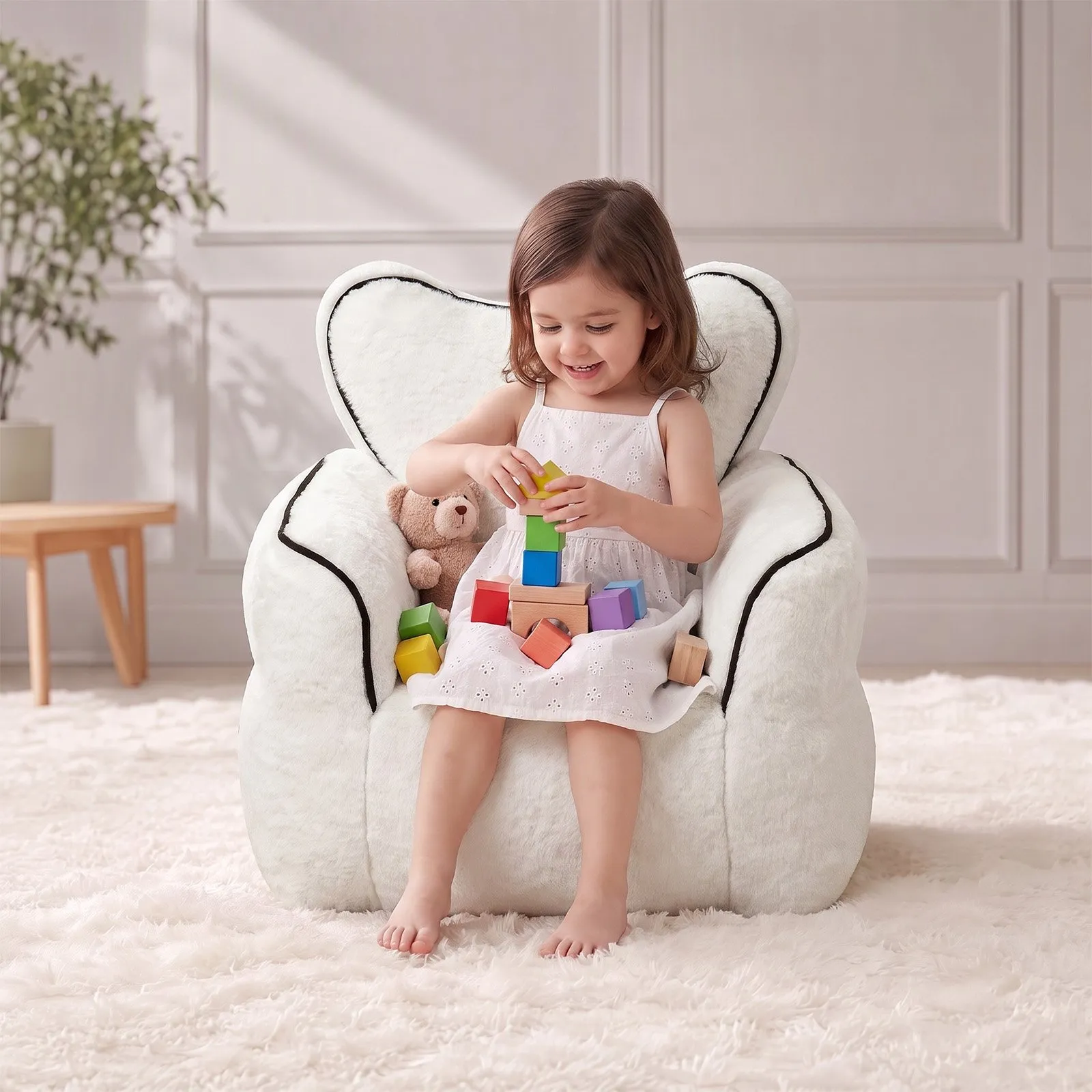 Heart-Shaped Faux Fur Bean Bag Chair for Kids, Cozy Lounger