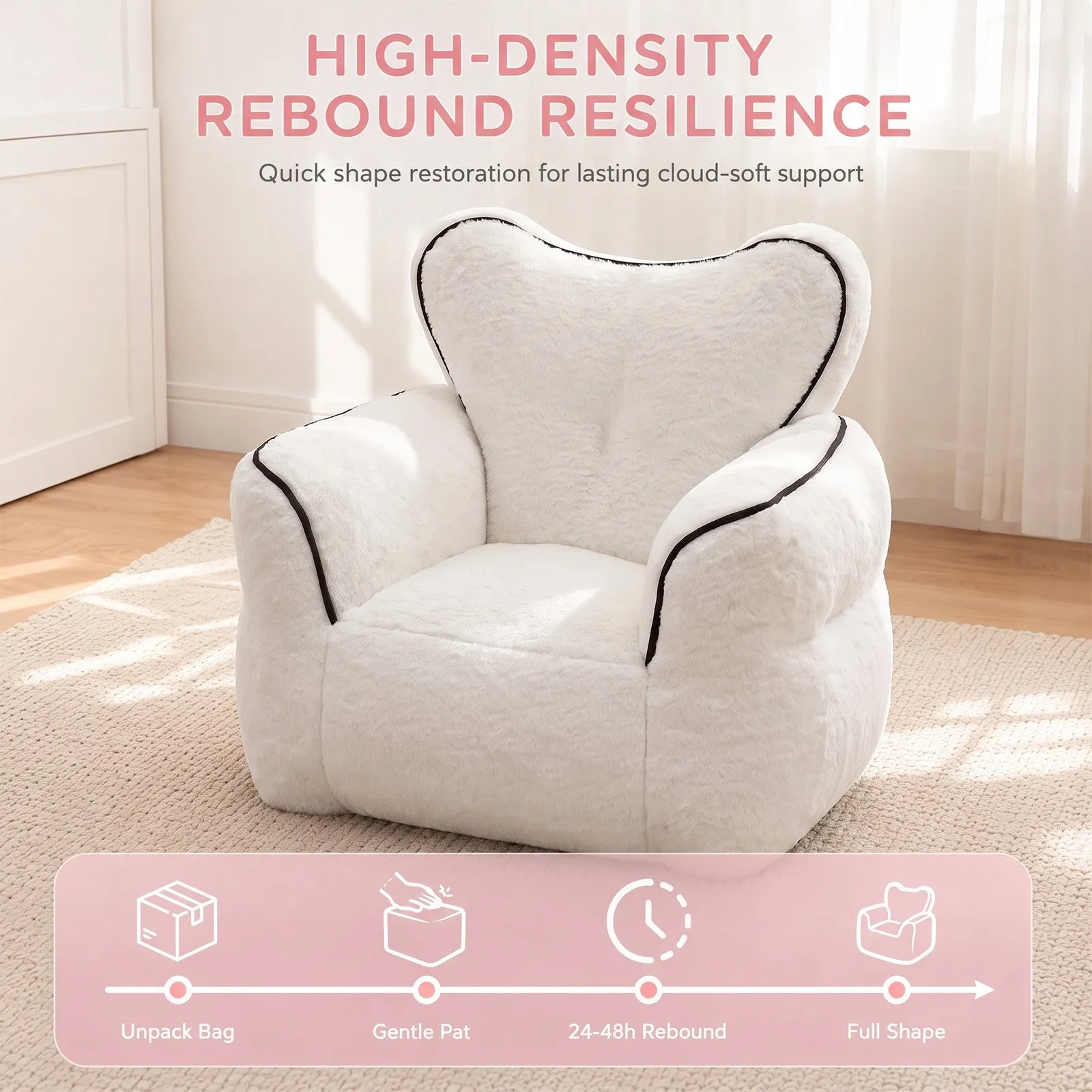 Heart-Shaped Faux Fur Bean Bag Chair for Kids, Cozy Lounger