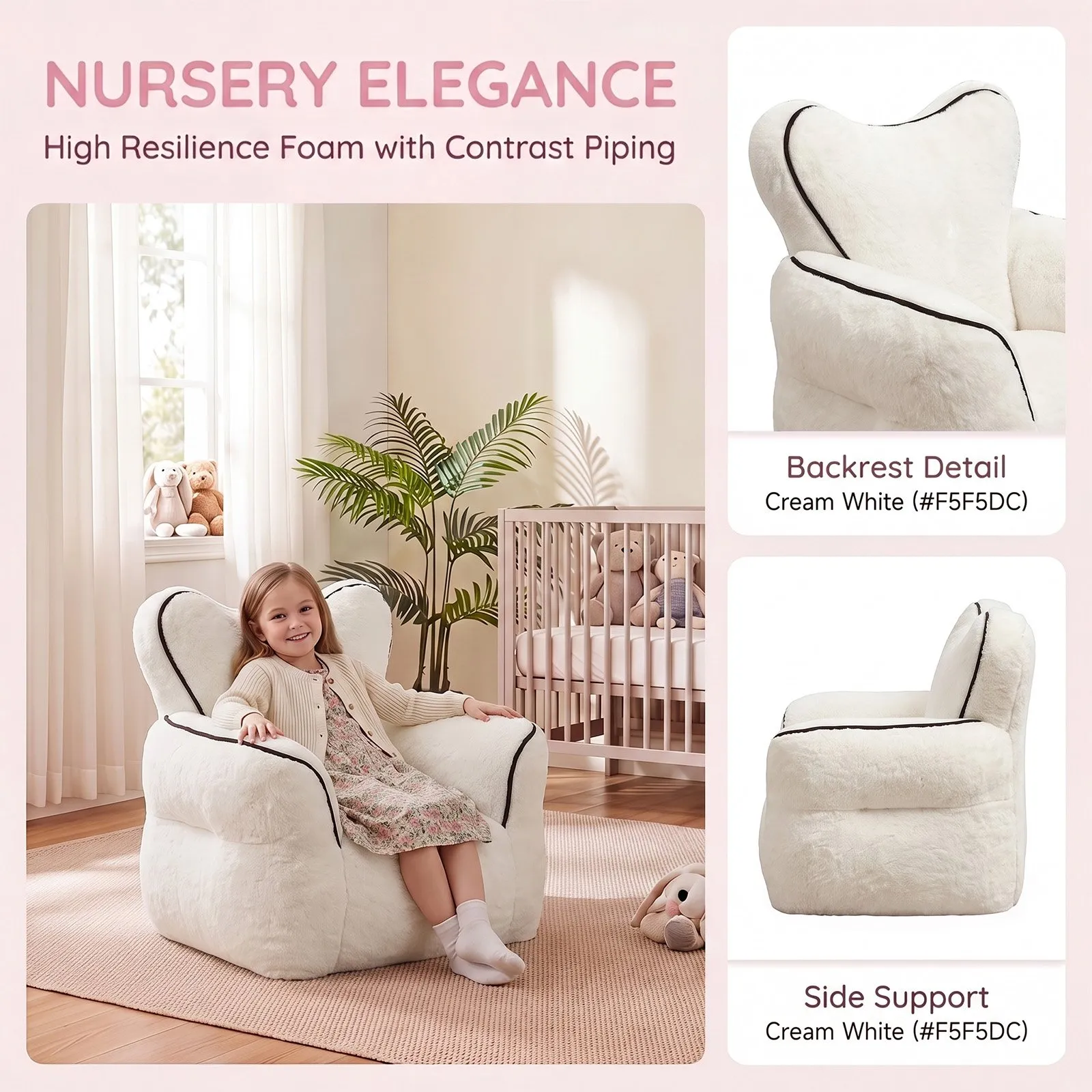 Heart-Shaped Faux Fur Bean Bag Chair for Kids, Cozy Lounger