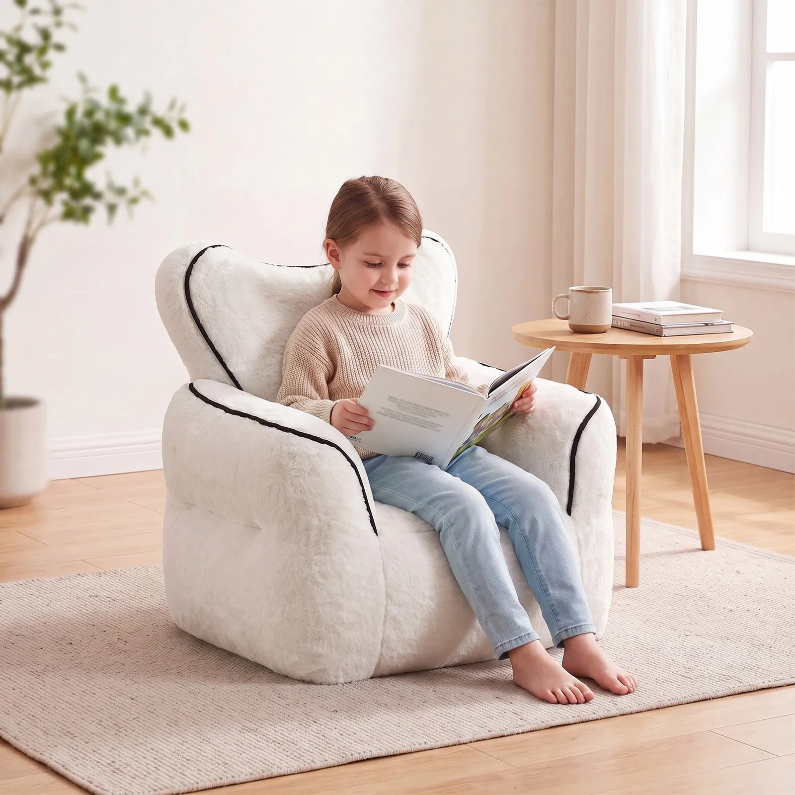 Heart-Shaped Faux Fur Bean Bag Chair for Kids, Cozy Lounger