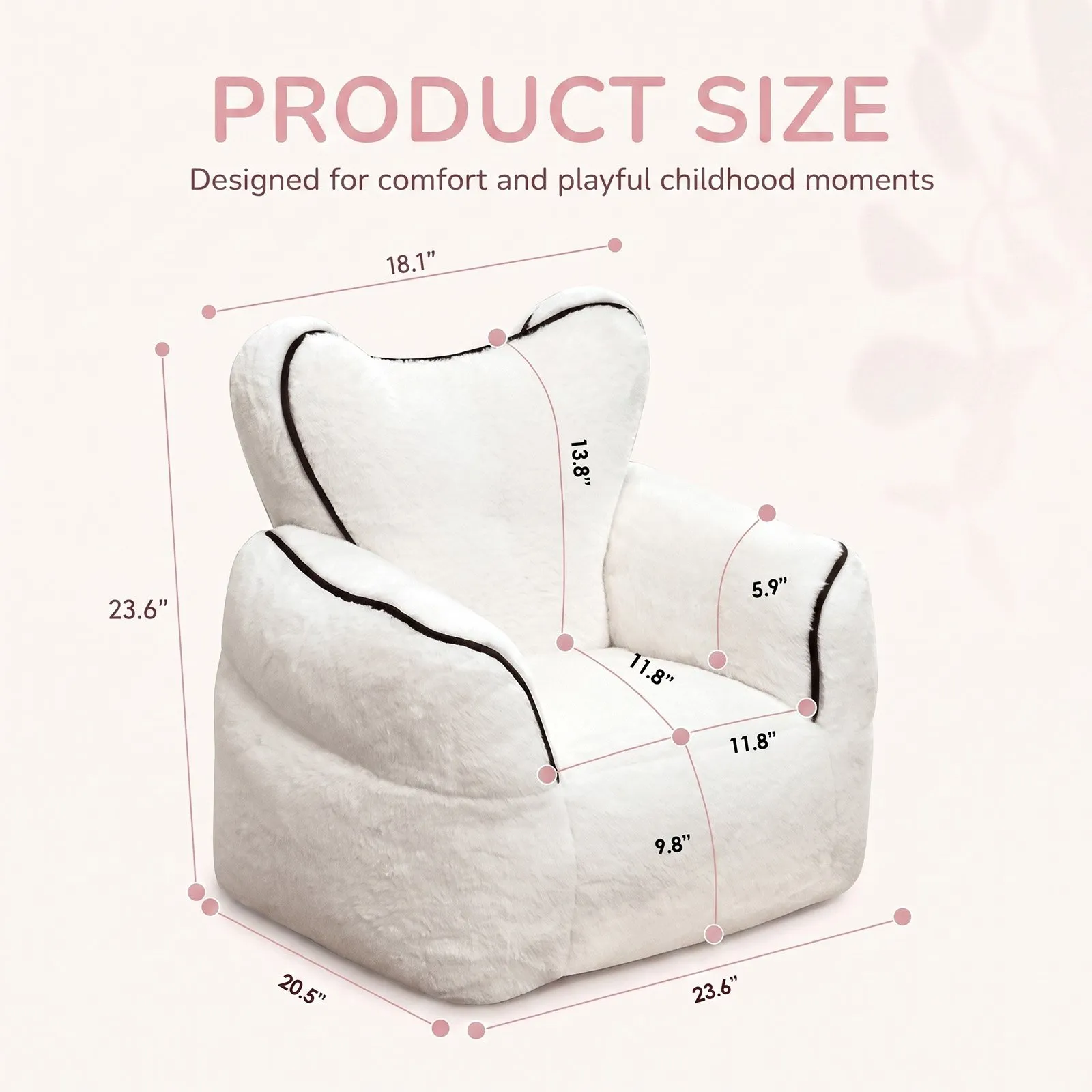 Heart-Shaped Faux Fur Bean Bag Chair for Kids, Cozy Lounger