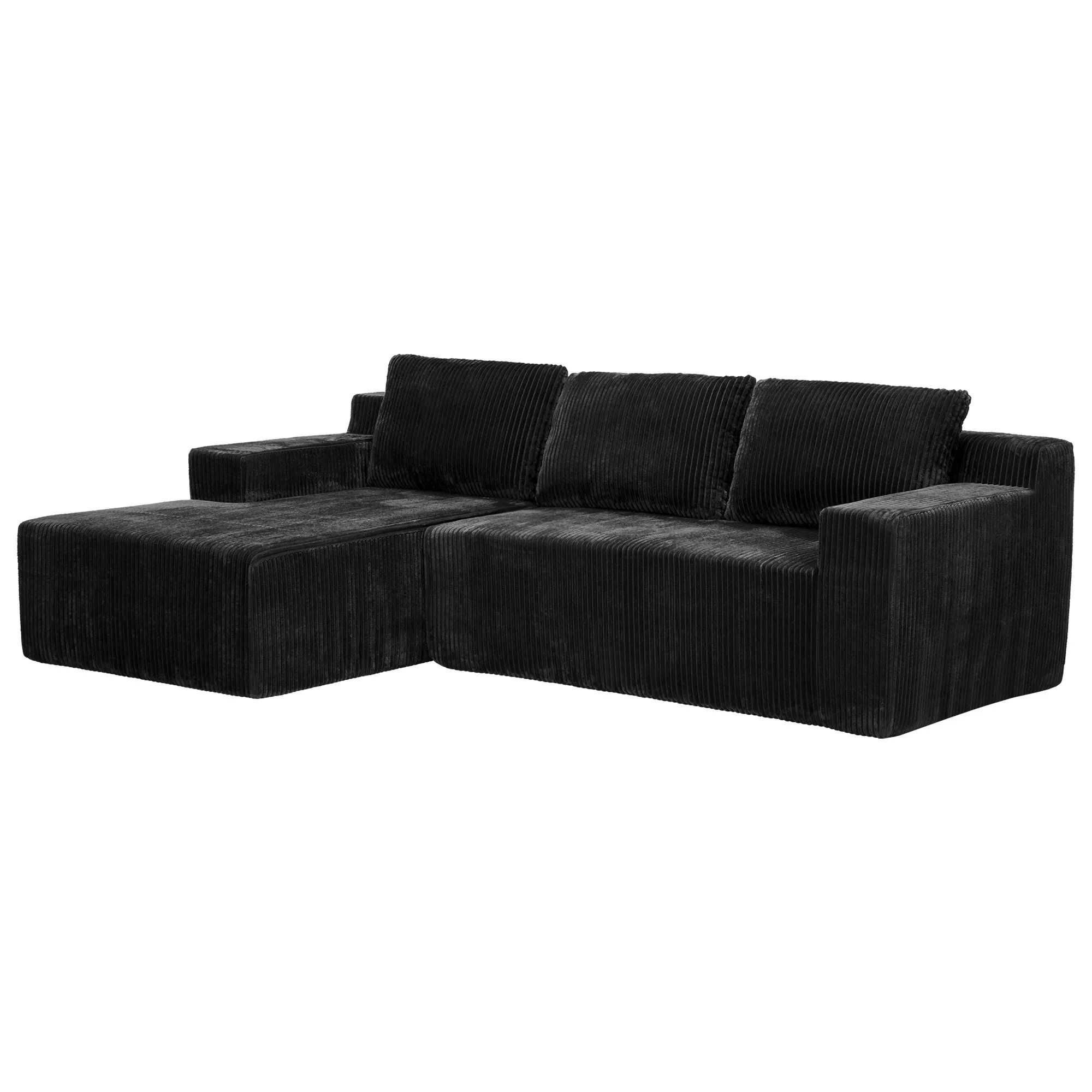L-Shaped Modular Corduroy Sectional Sofa, Floor Couch Set